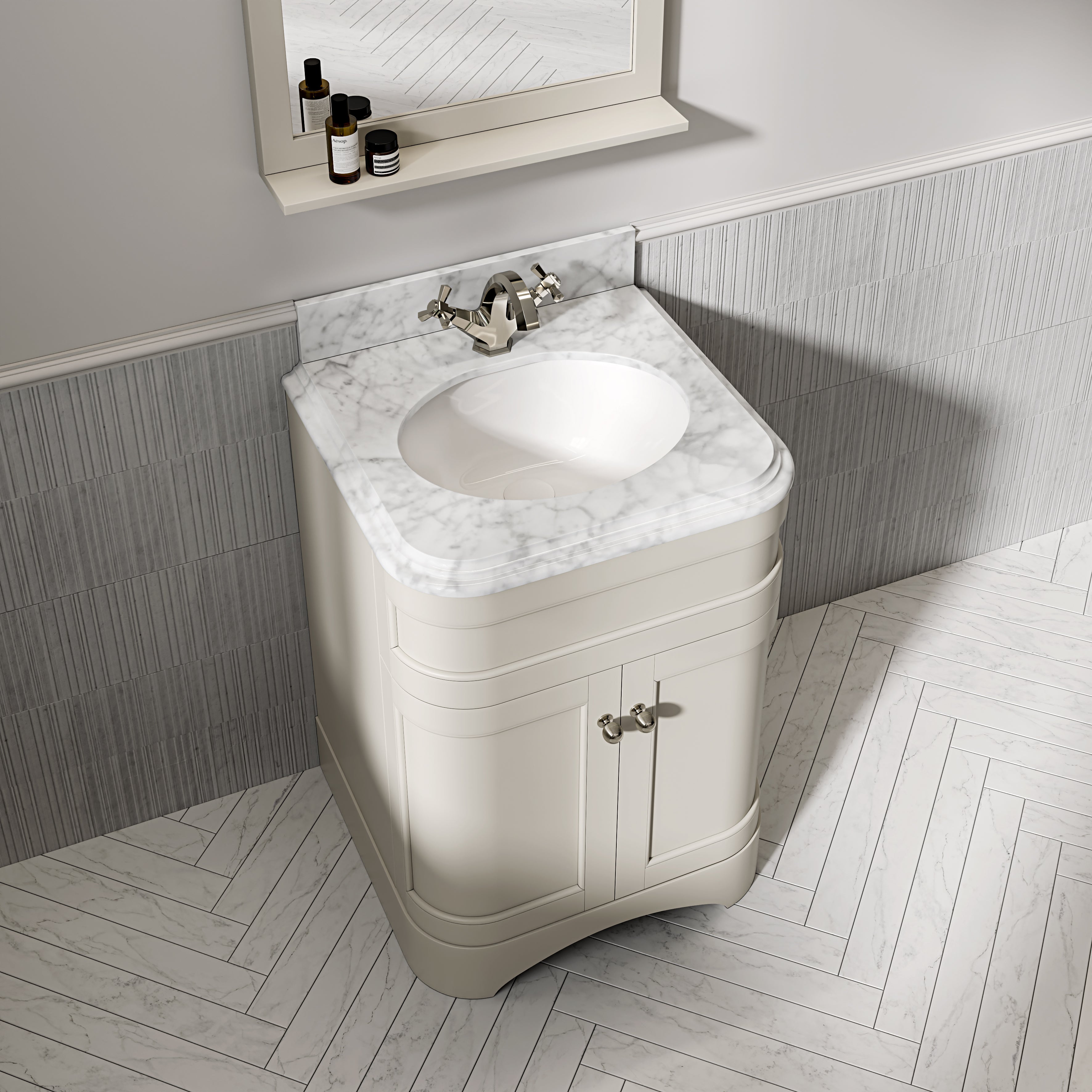 Cobham Carrara Marble Floorstanding Vanity Unit (Matte Stone) 600mm