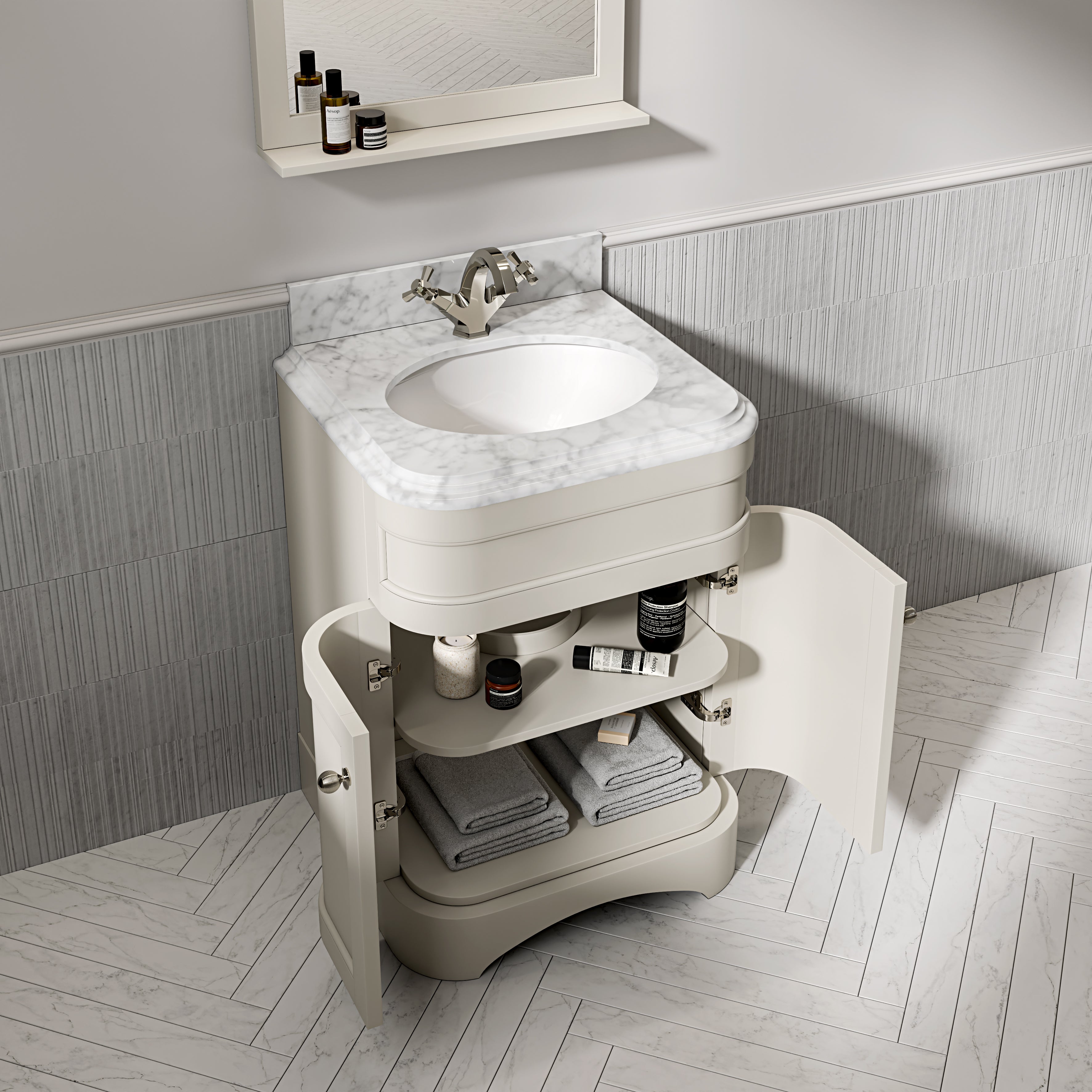 Cobham Carrara Marble Floorstanding Vanity Unit (Matte Stone) 600mm
