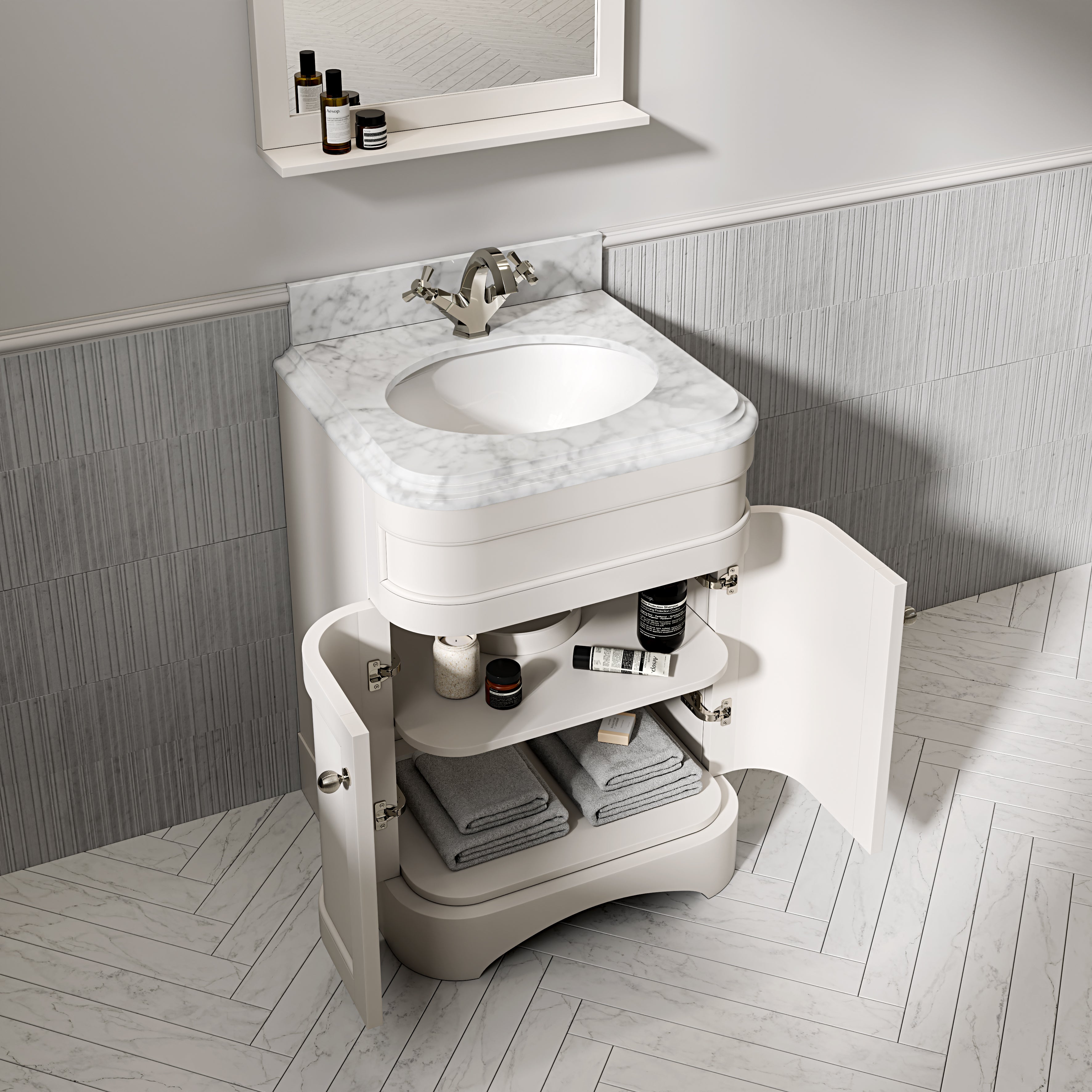 Cobham Carrara Marble Floorstanding Vanity Unit (Matte Cream) 600mm
