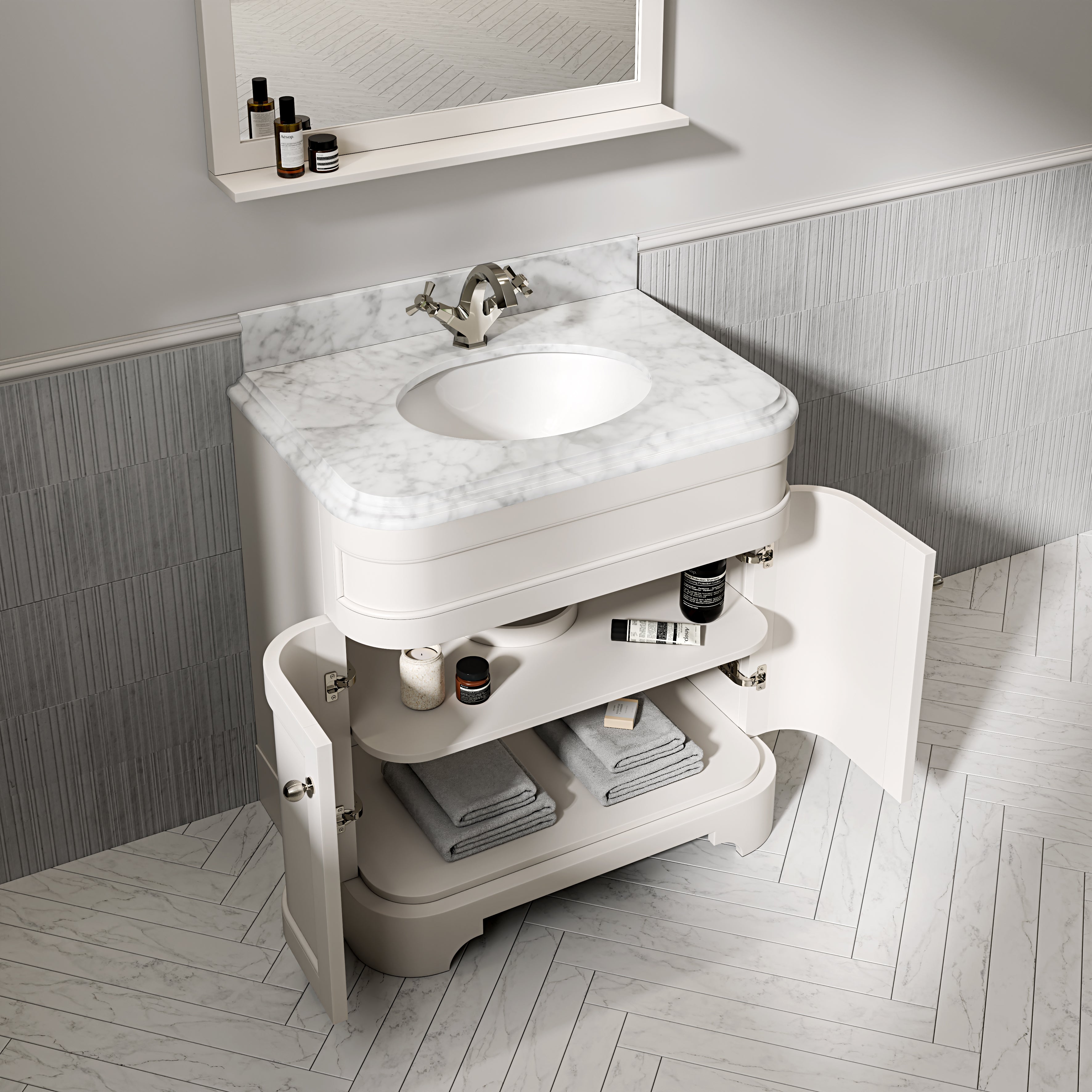 Cobham Carrara Marble Floorstanding Vanity Unit (Matte Cream) 800mm