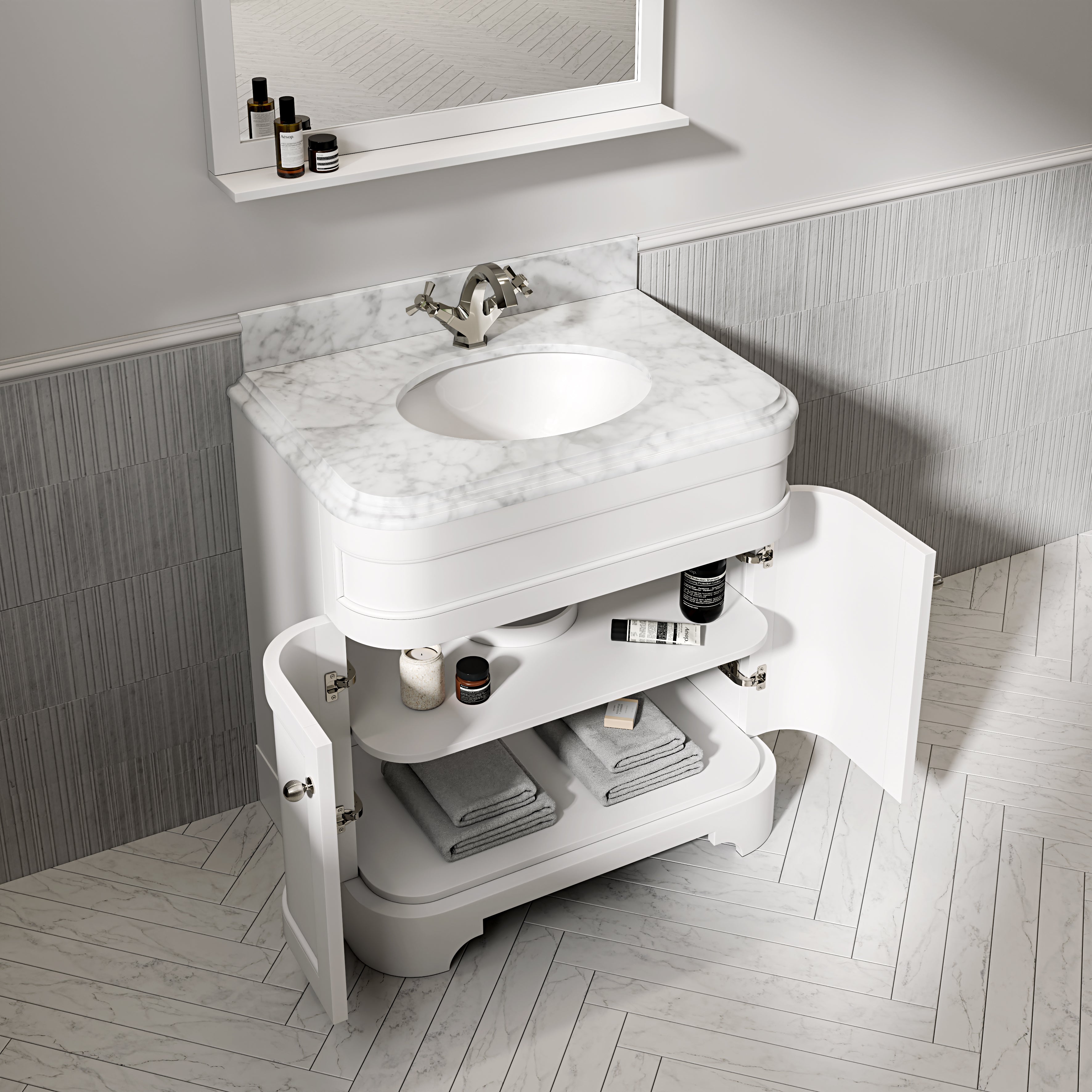 Cobham Carrara Marble Floorstanding Vanity Unit (Matte White) 800mm
