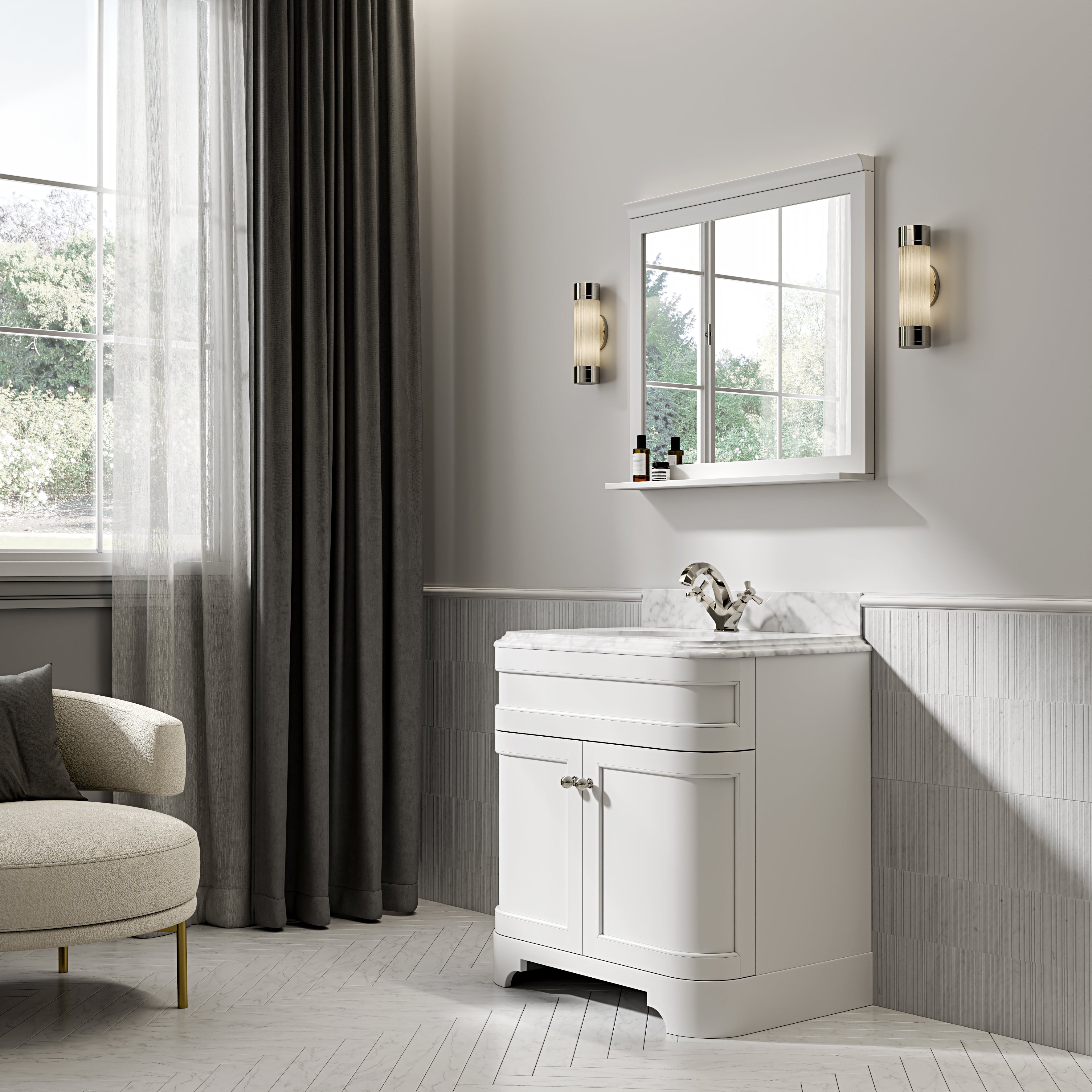 Cobham Carrara Marble Floorstanding Vanity Unit (Matte White) 800mm