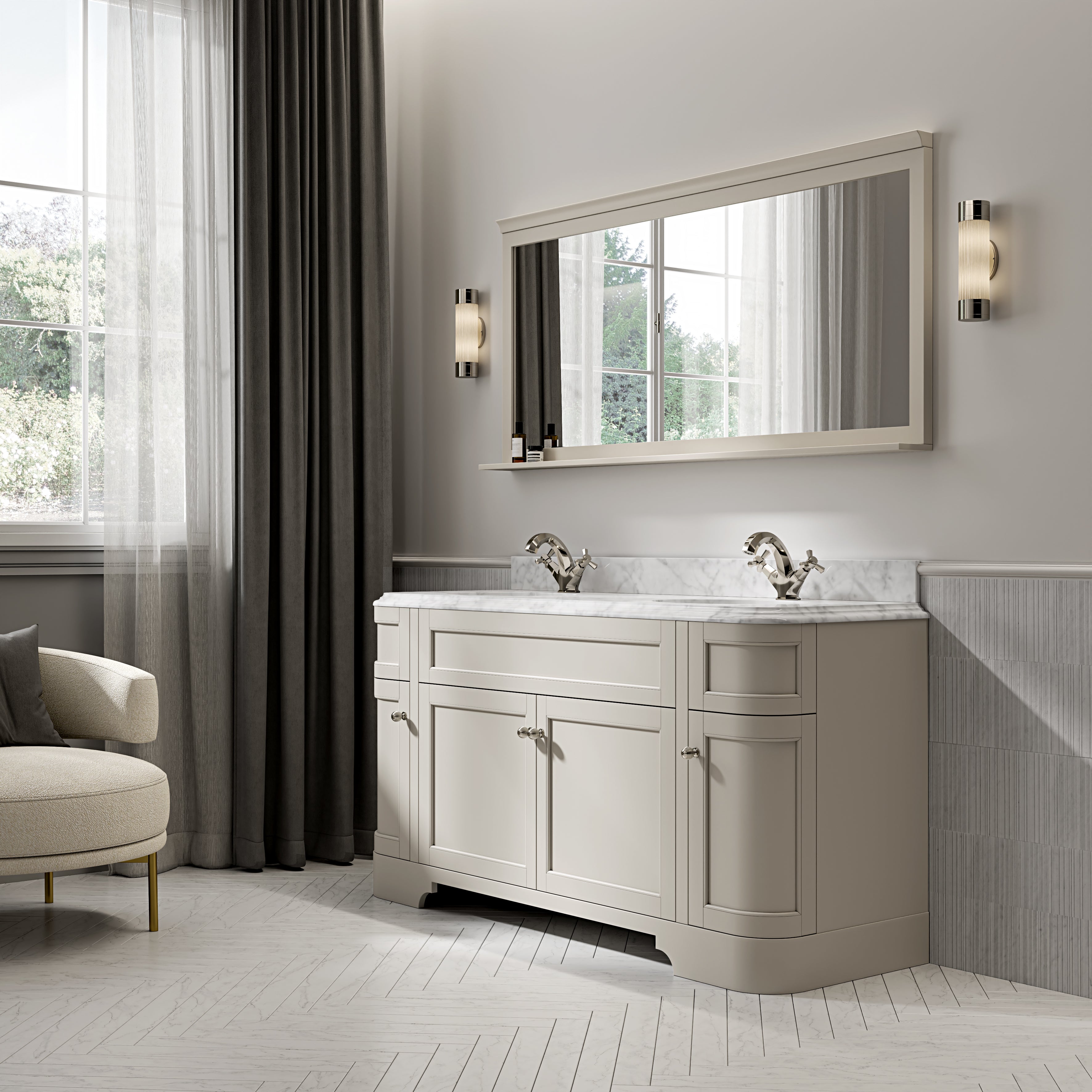 Cobham Carrara Marble Floorstanding Vanity Unit (Matte Stone) 1600mm