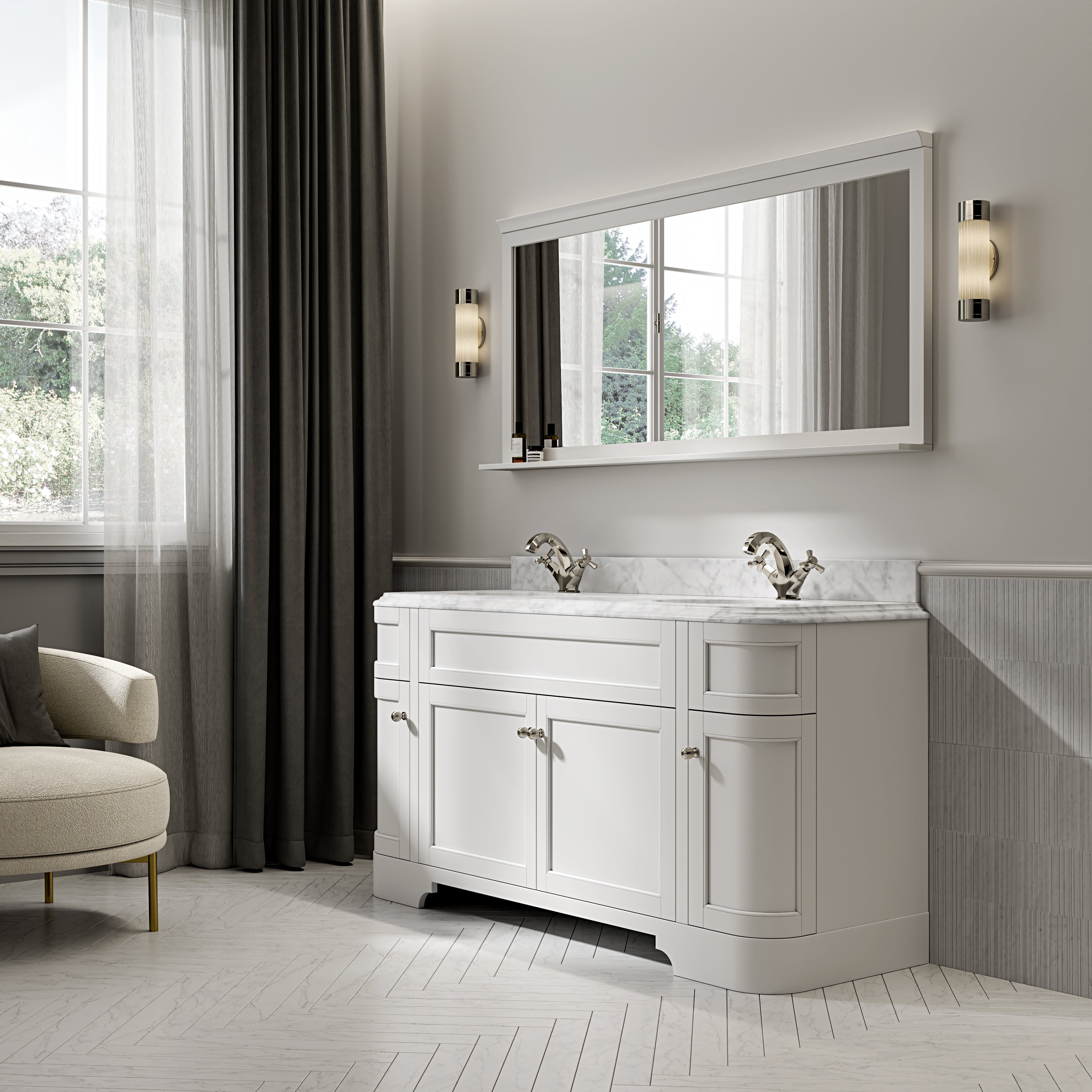 Cobham Carrara Marble Floorstanding Vanity Unit (Matte White) 1600mm