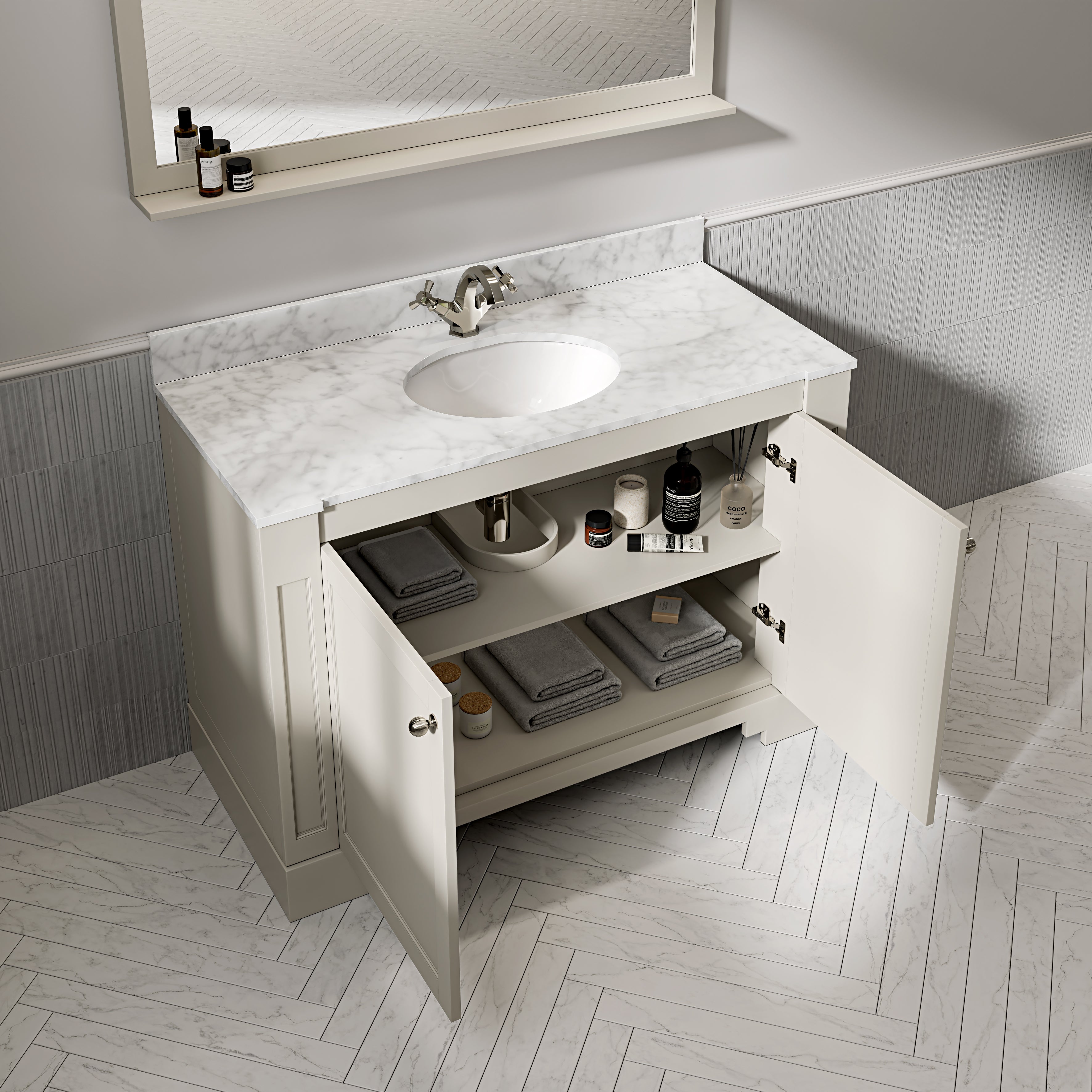 Wentworth Carrara Marble Floorstanding Vanity Unit (Matte Stone) 1200mm