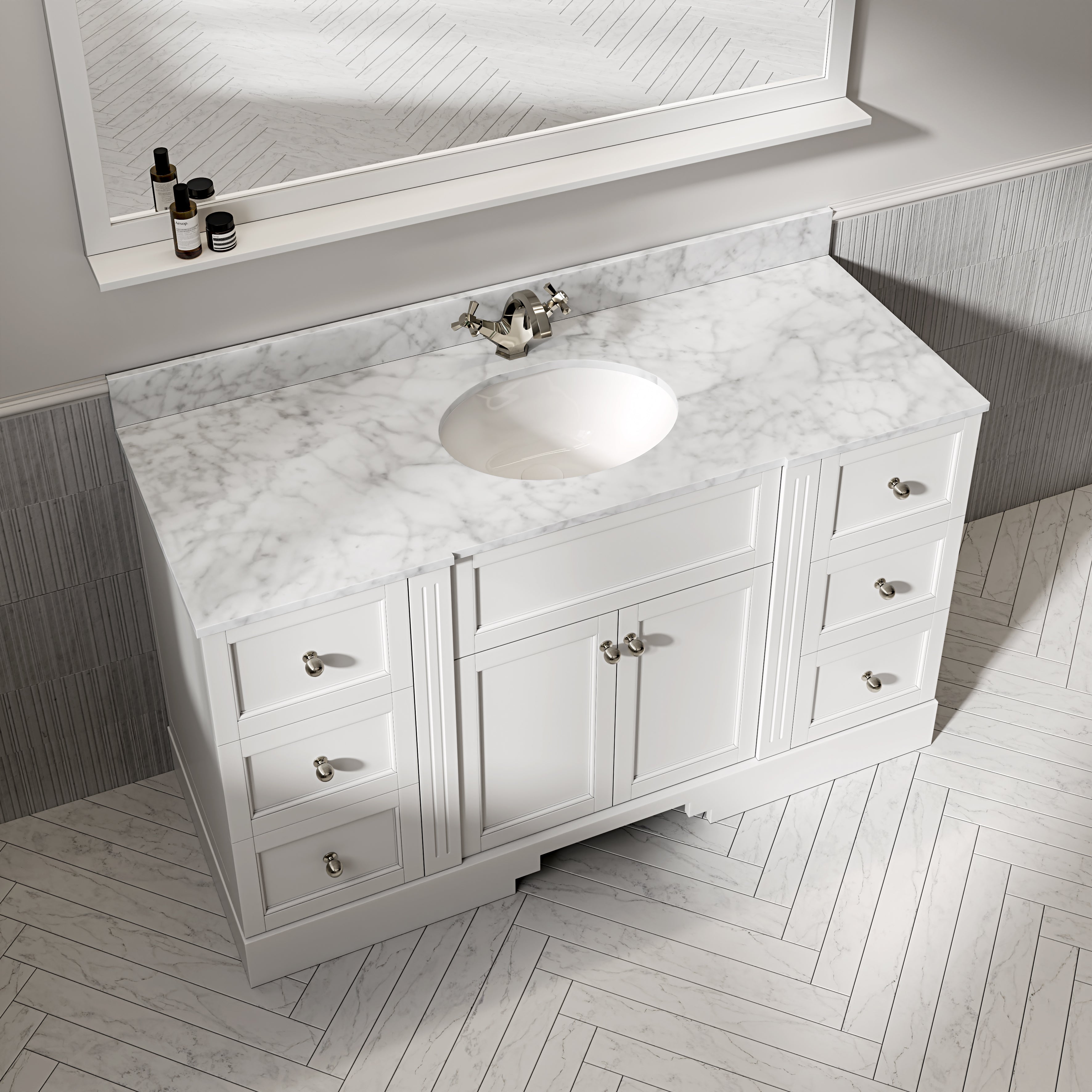 Wentworth Carrara Marble Floorstanding Vanity Unit (Matte White) 1400mm