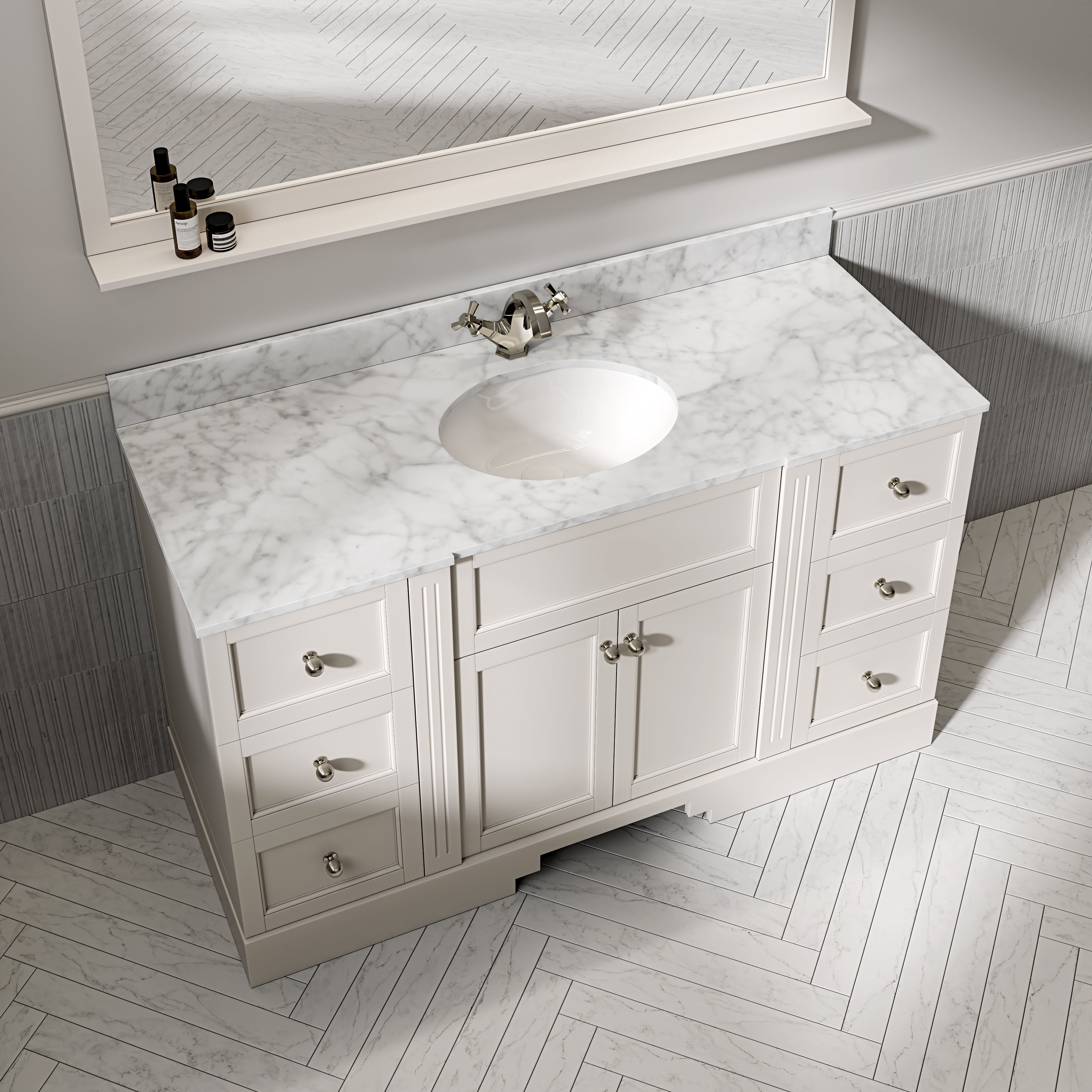 Wentworth Carrara Marble Floorstanding Vanity Unit (Matte Cream) 1400mm