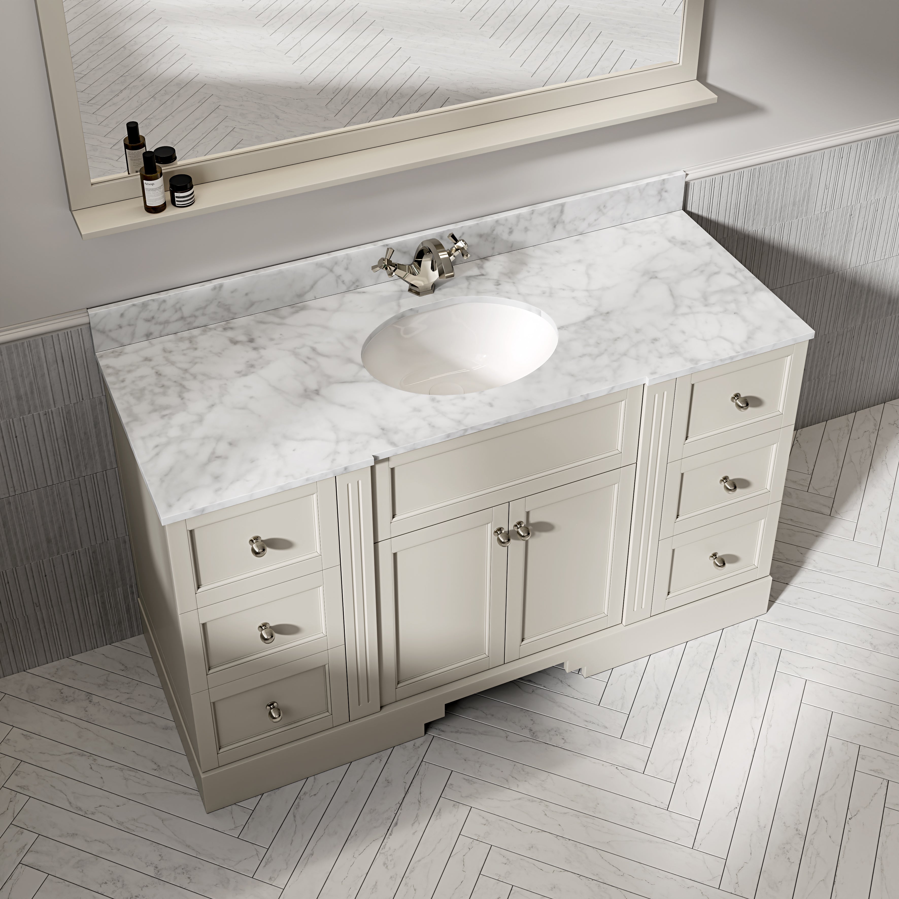 Wentworth Carrara Marble Floorstanding Vanity Unit (Matte Stone) 1400mm