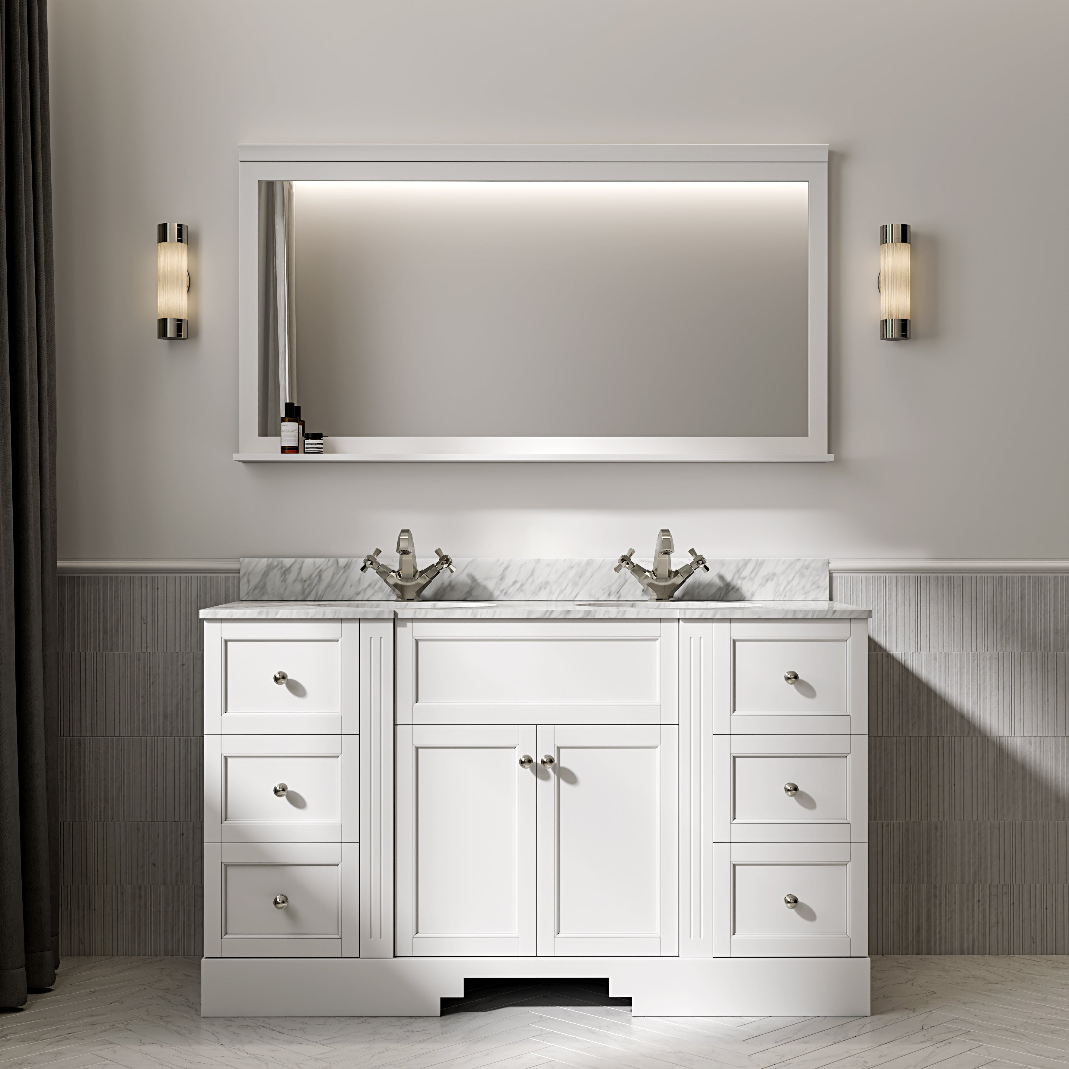 Wentworth Carrara Marble Floorstanding Vanity Unit (Matte White) 1400mm