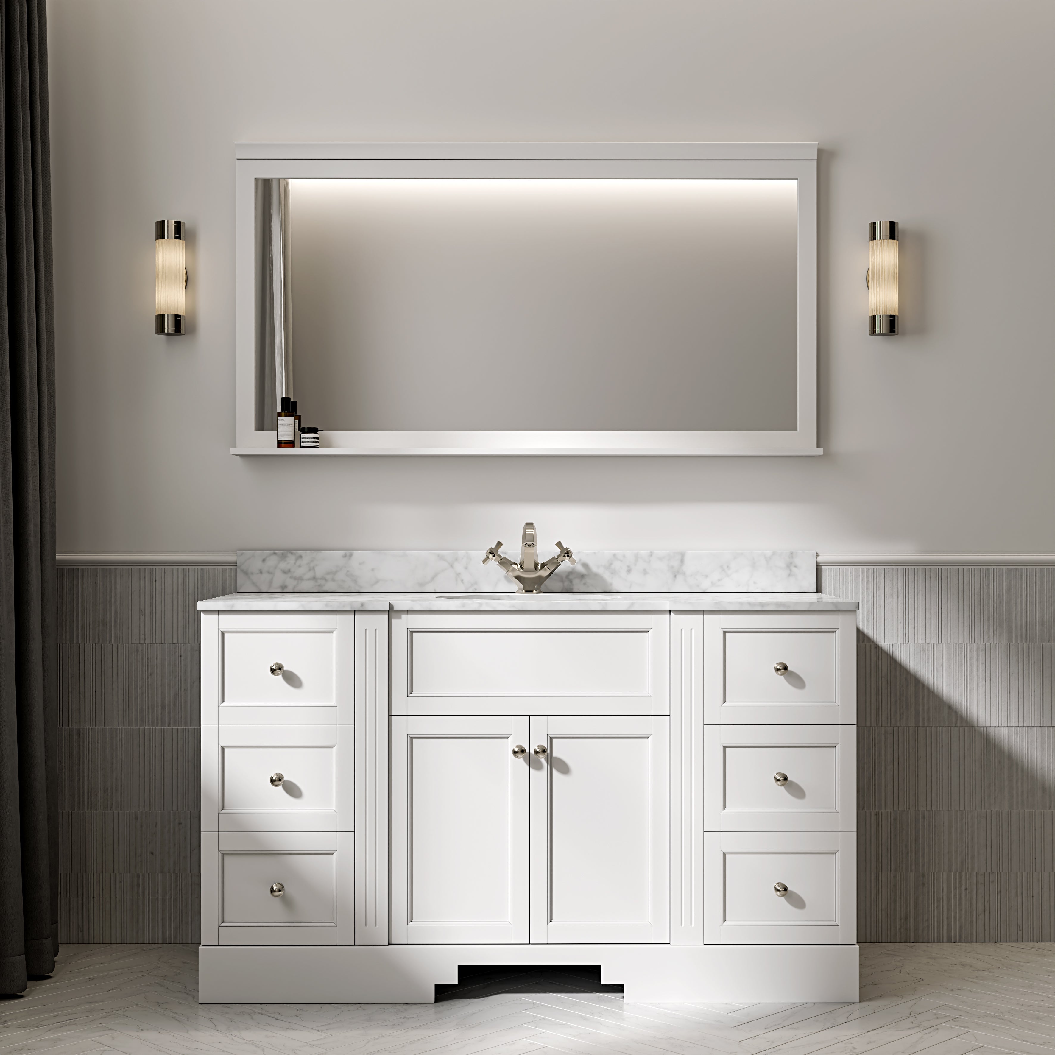 Wentworth Carrara Marble Floorstanding Vanity Unit (Matte White) 1400mm
