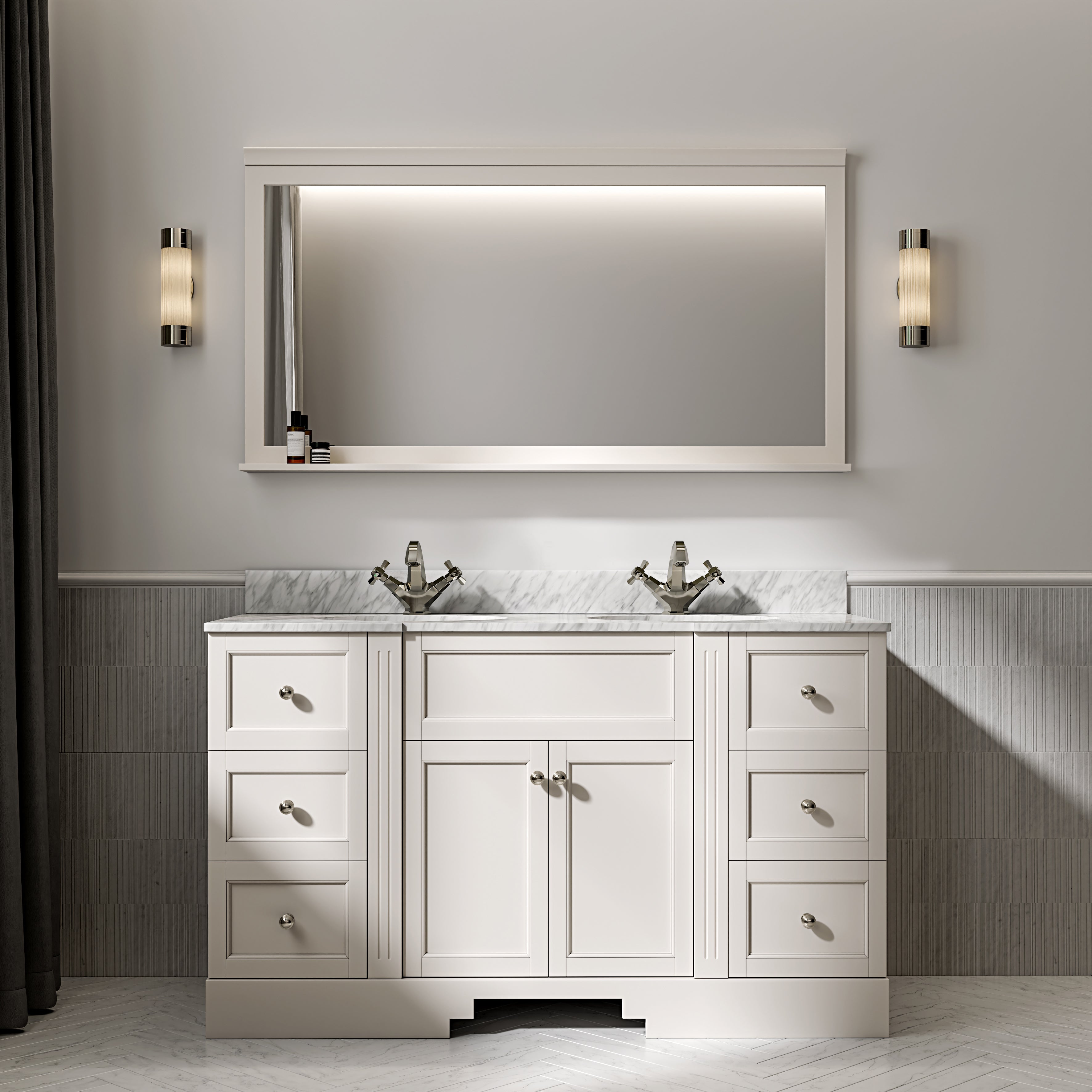 Wentworth Carrara Marble Floorstanding Vanity Unit (Matte Cream) 1400mm