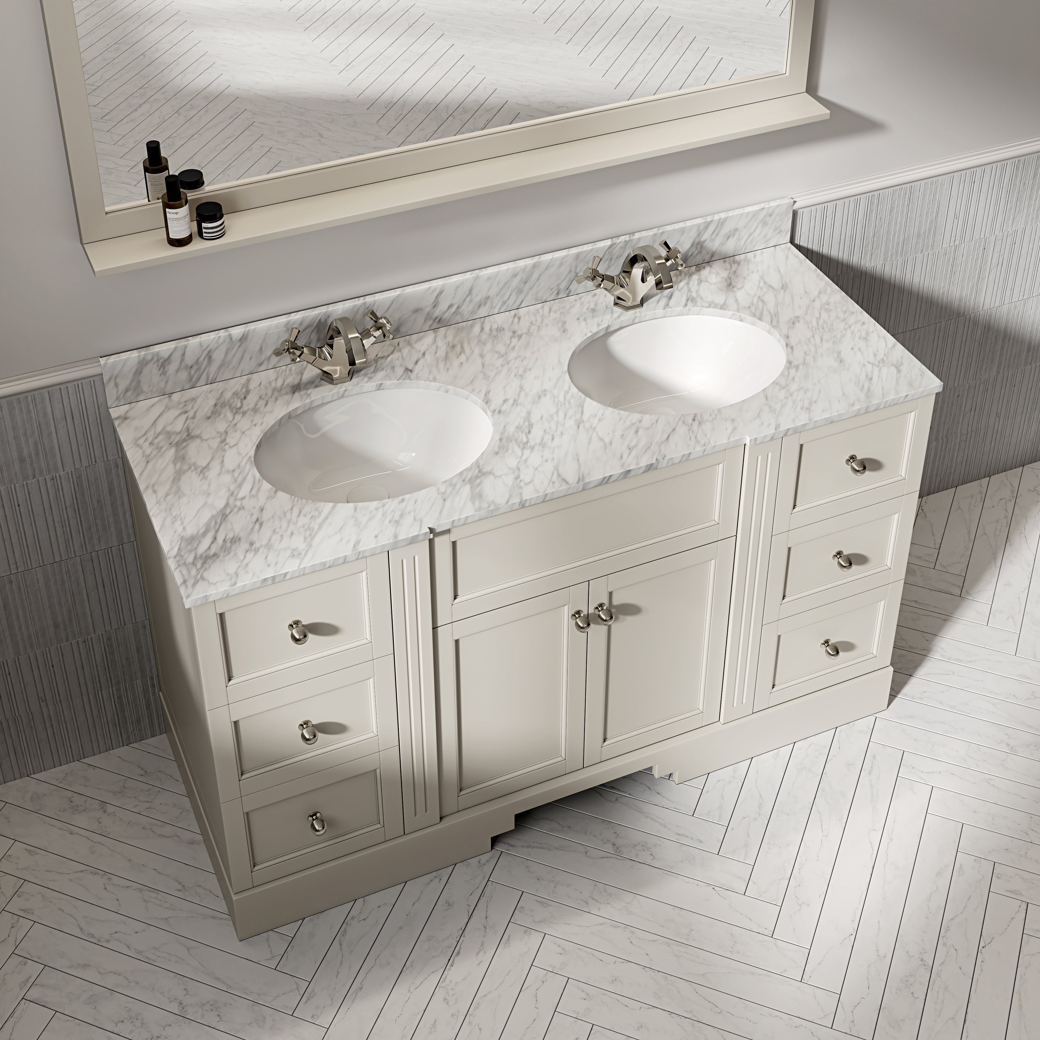 Wentworth Carrara Marble Floorstanding Vanity Unit (Matte Stone) 1400mm