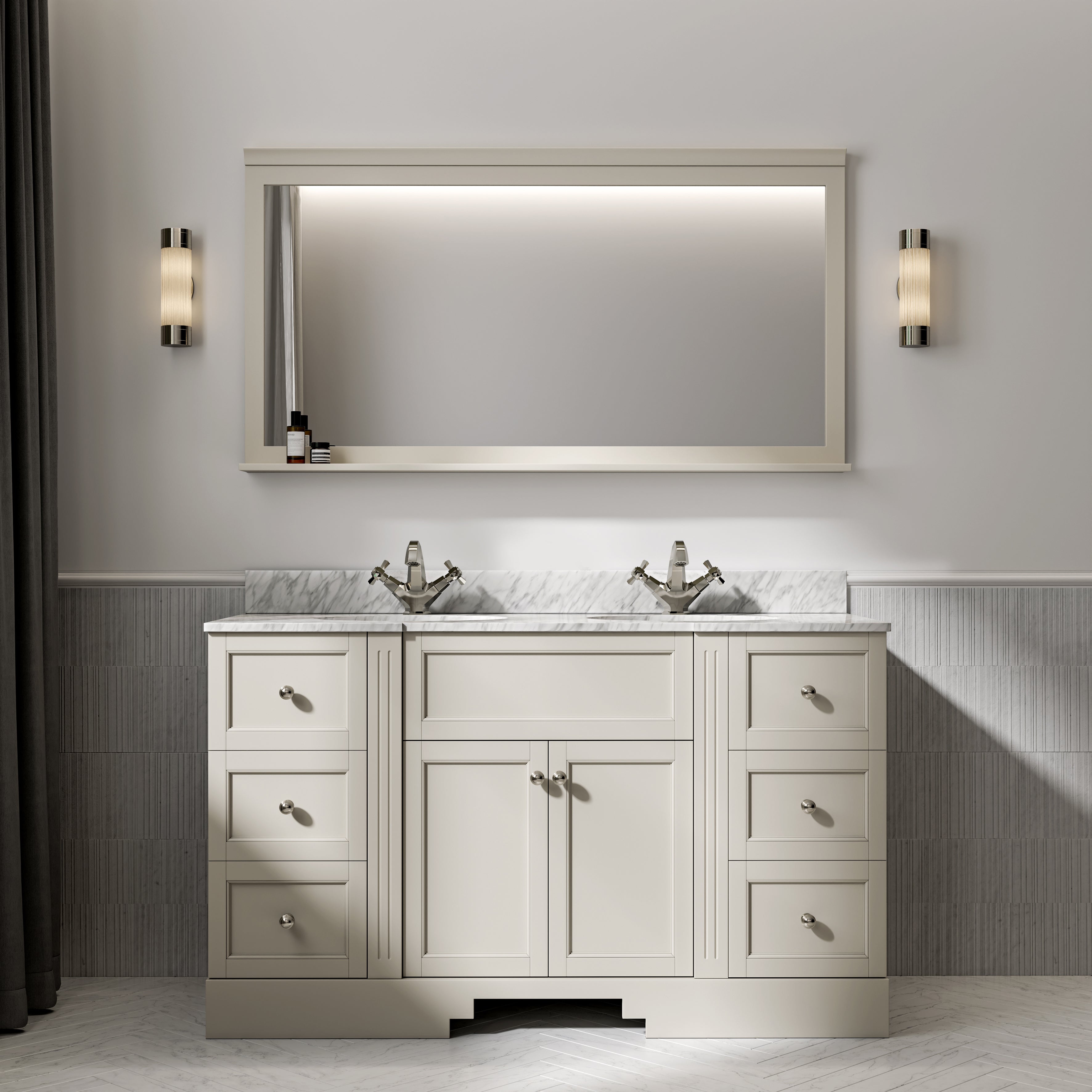 Wentworth Carrara Marble Floorstanding Vanity Unit (Matte Stone) 1400mm