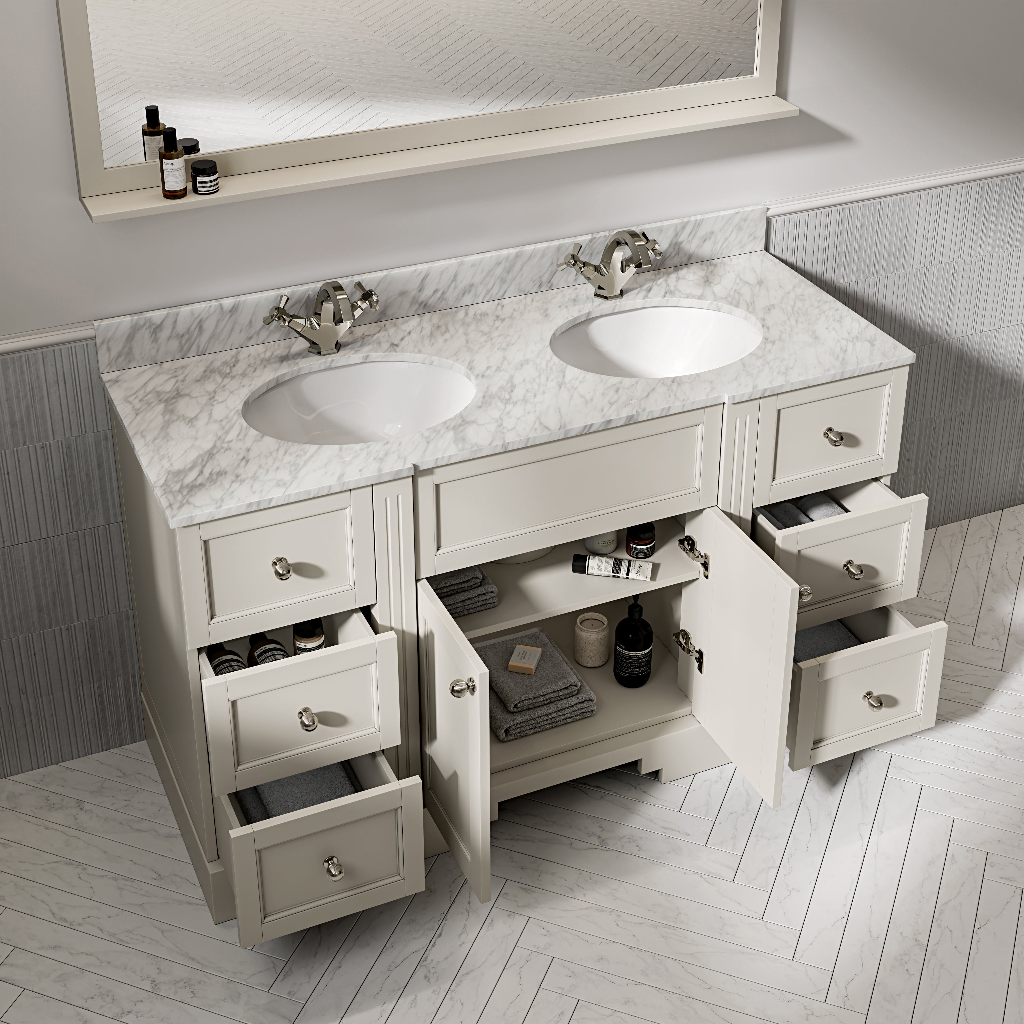 Wentworth Carrara Marble Floorstanding Vanity Unit (Matte Stone) 1400mm