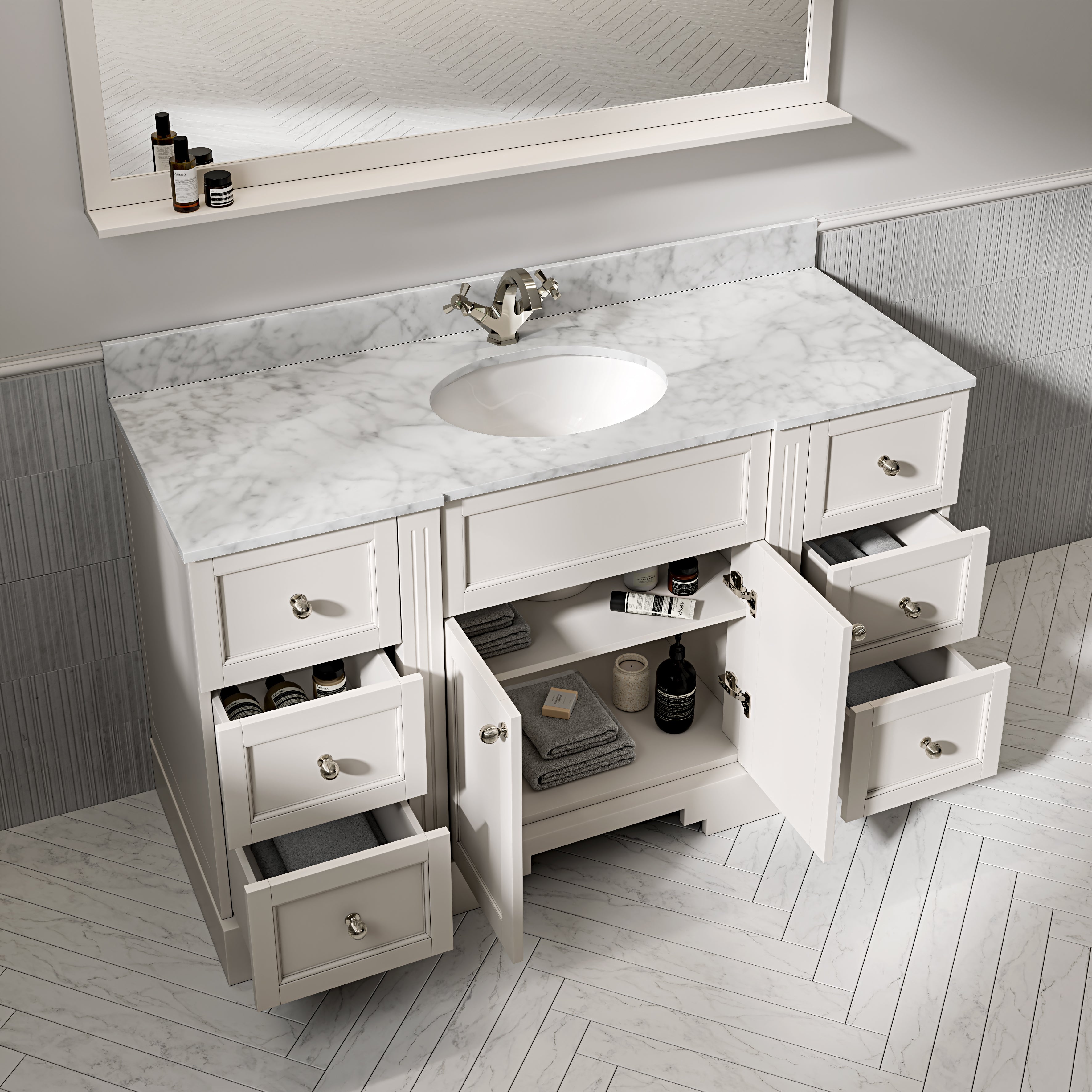 Wentworth Carrara Marble Floorstanding Vanity Unit (Matte Cream) 1400mm
