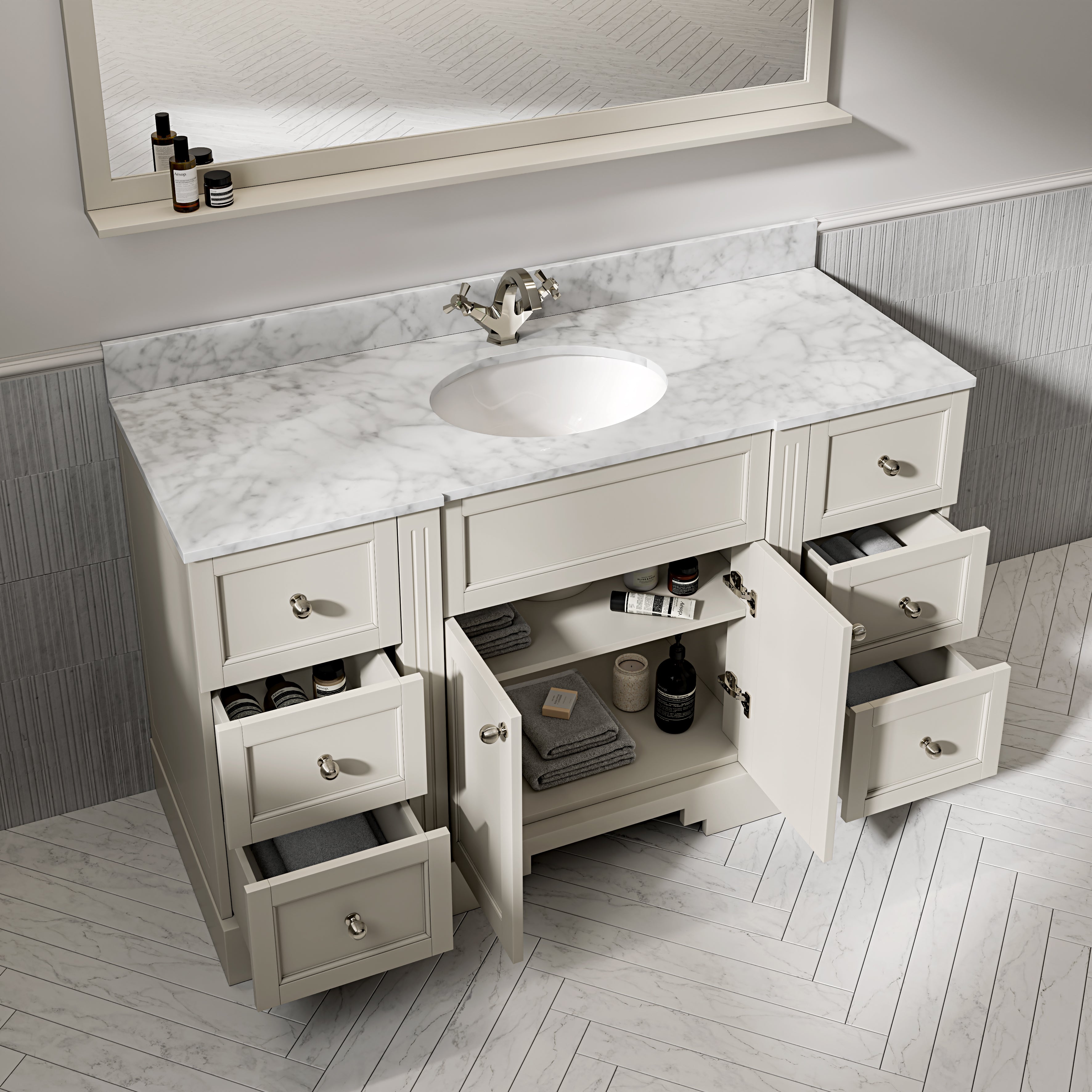 Wentworth Carrara Marble Floorstanding Vanity Unit (Matte Stone) 1400mm