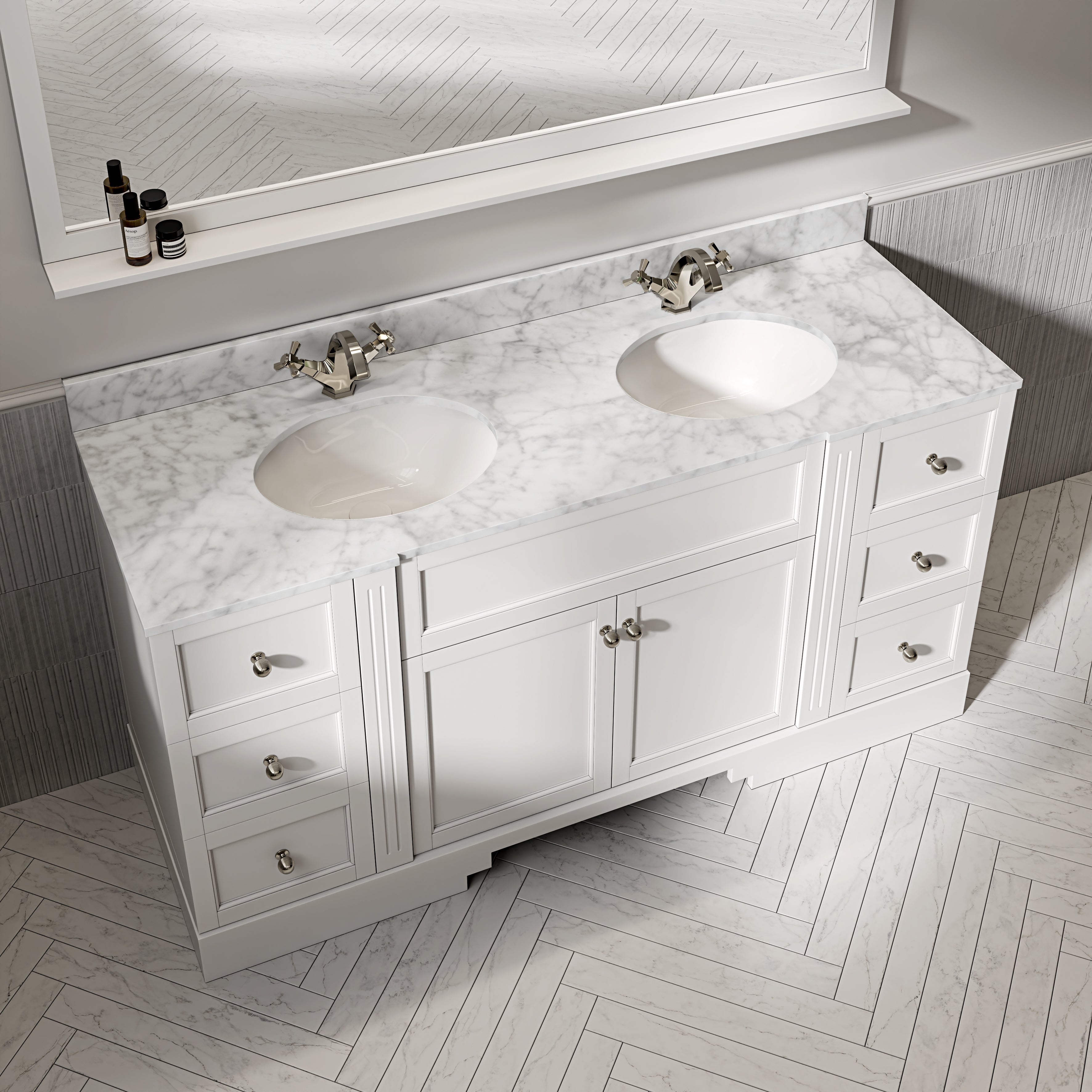 Wentworth Carrara Marble Floorstanding Vanity Unit (Matte White) 1600mm