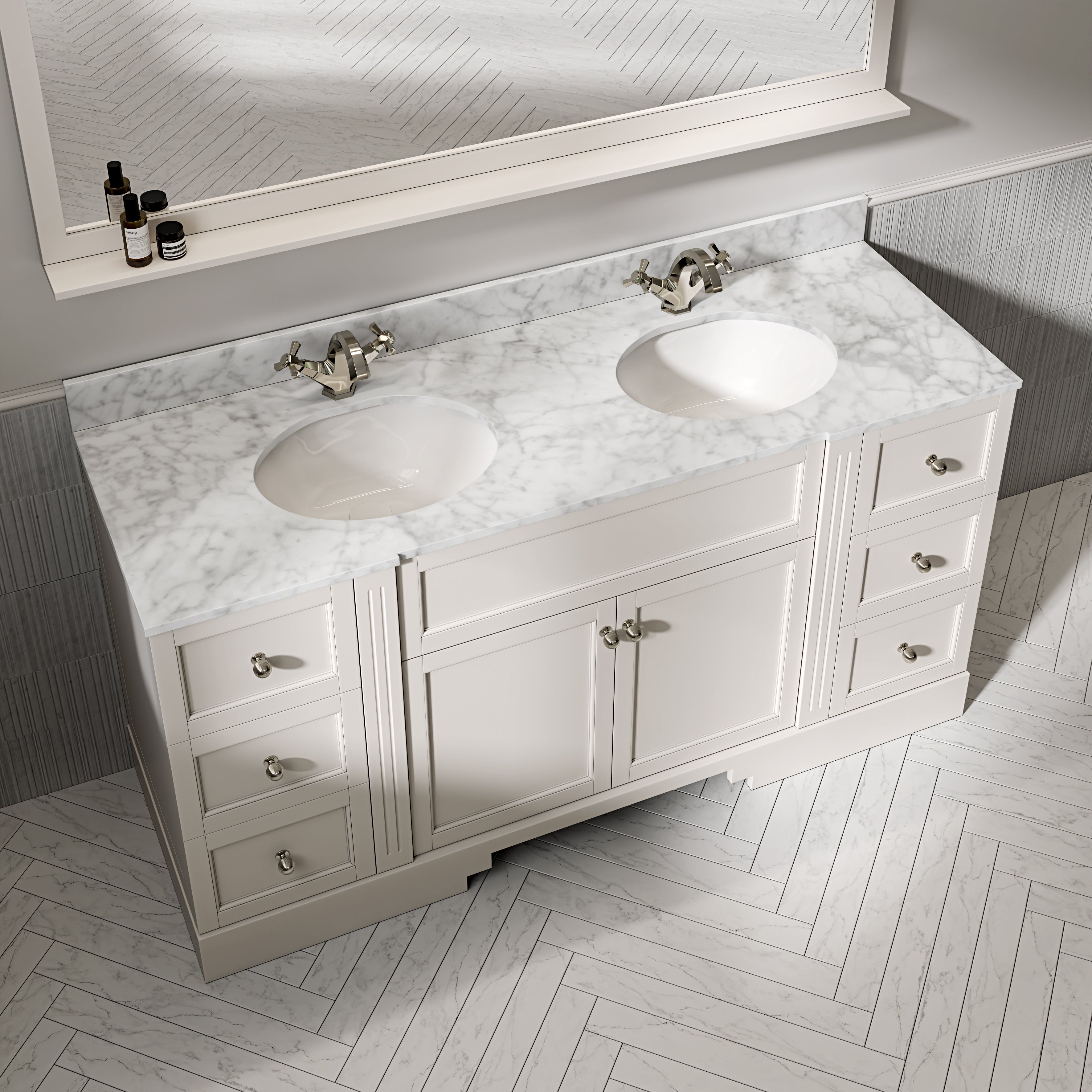 Wentworth Carrara Marble Floorstanding Vanity Unit (Matte Cream) 1600mm