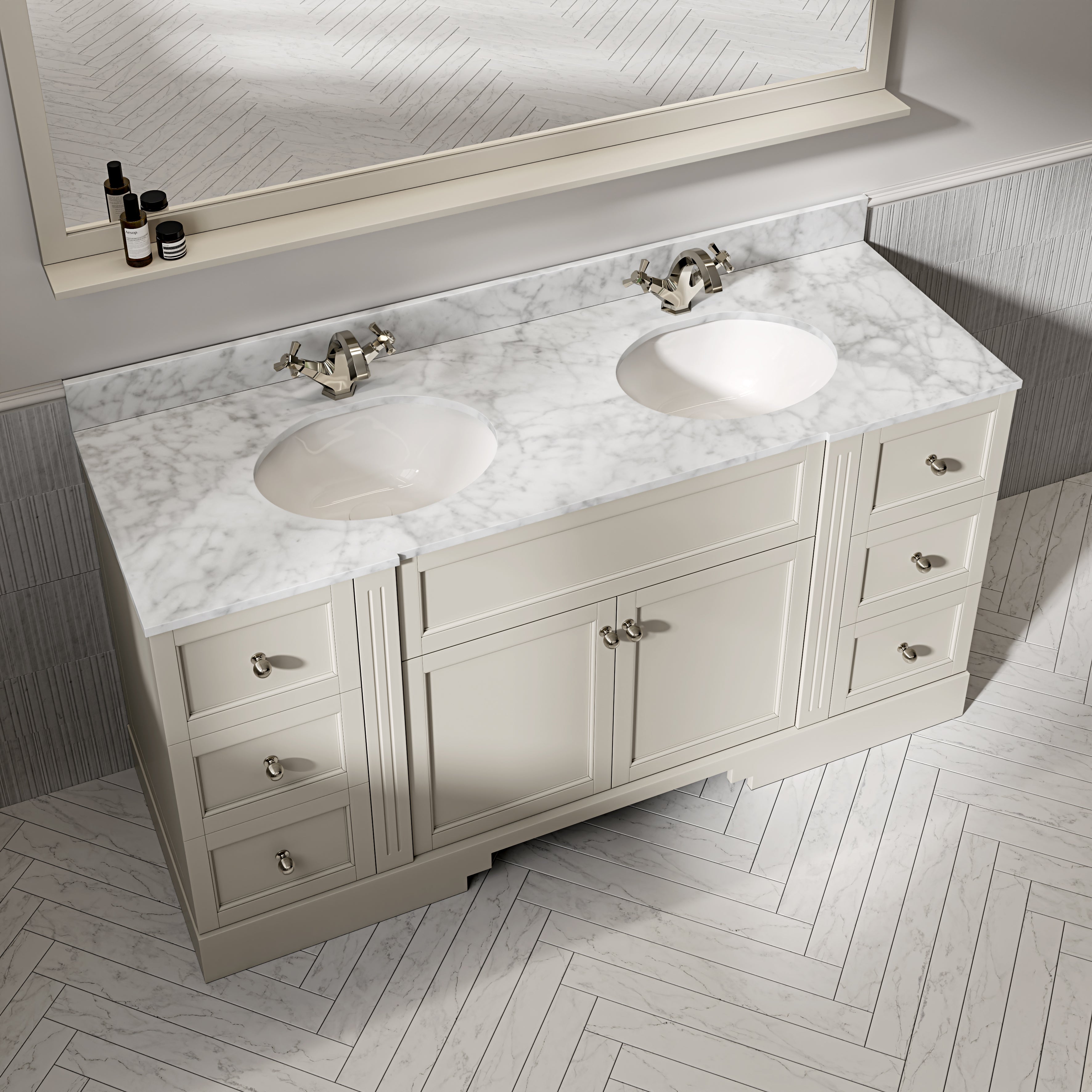Wentworth Carrara Marble Floorstanding Vanity Unit (Matte Stone) 1600mm