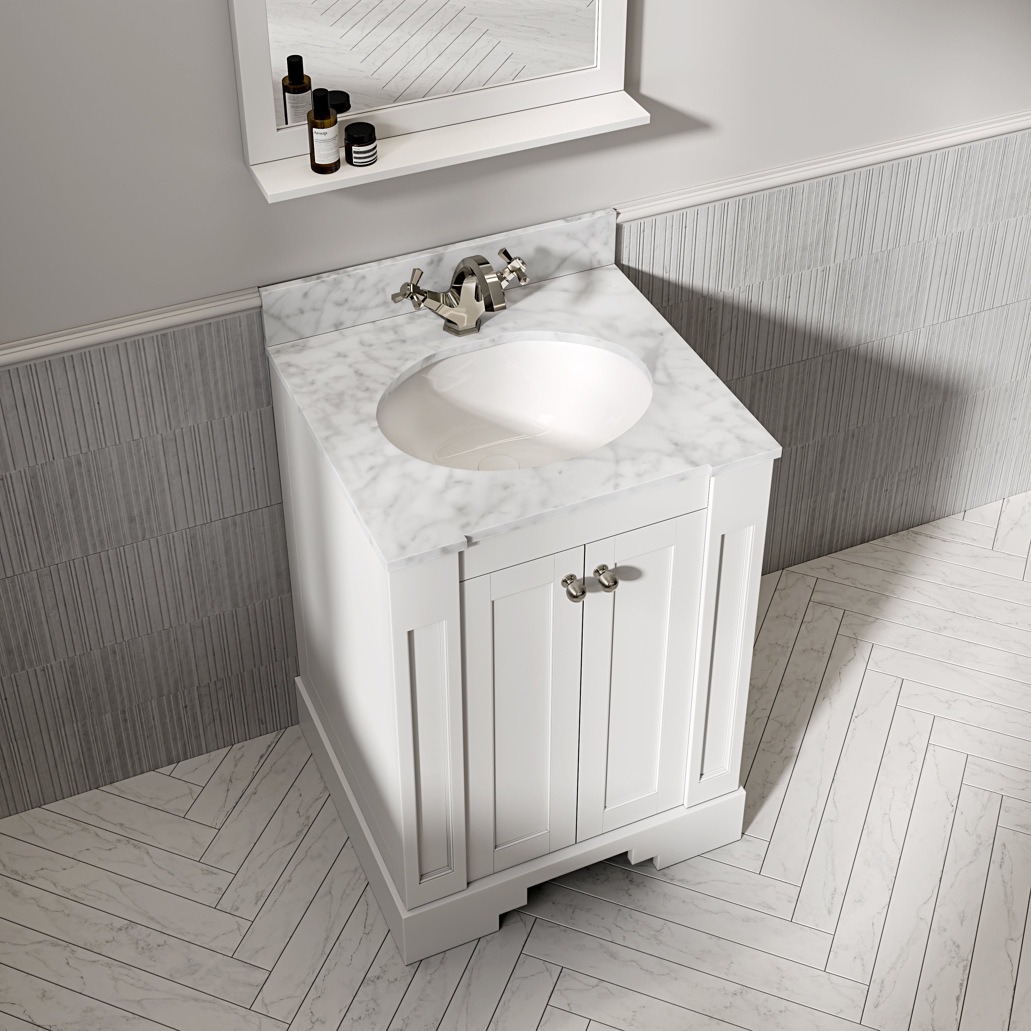 Wentworth Carrara Marble Floorstanding Vanity Unit (Matte White) 600mm