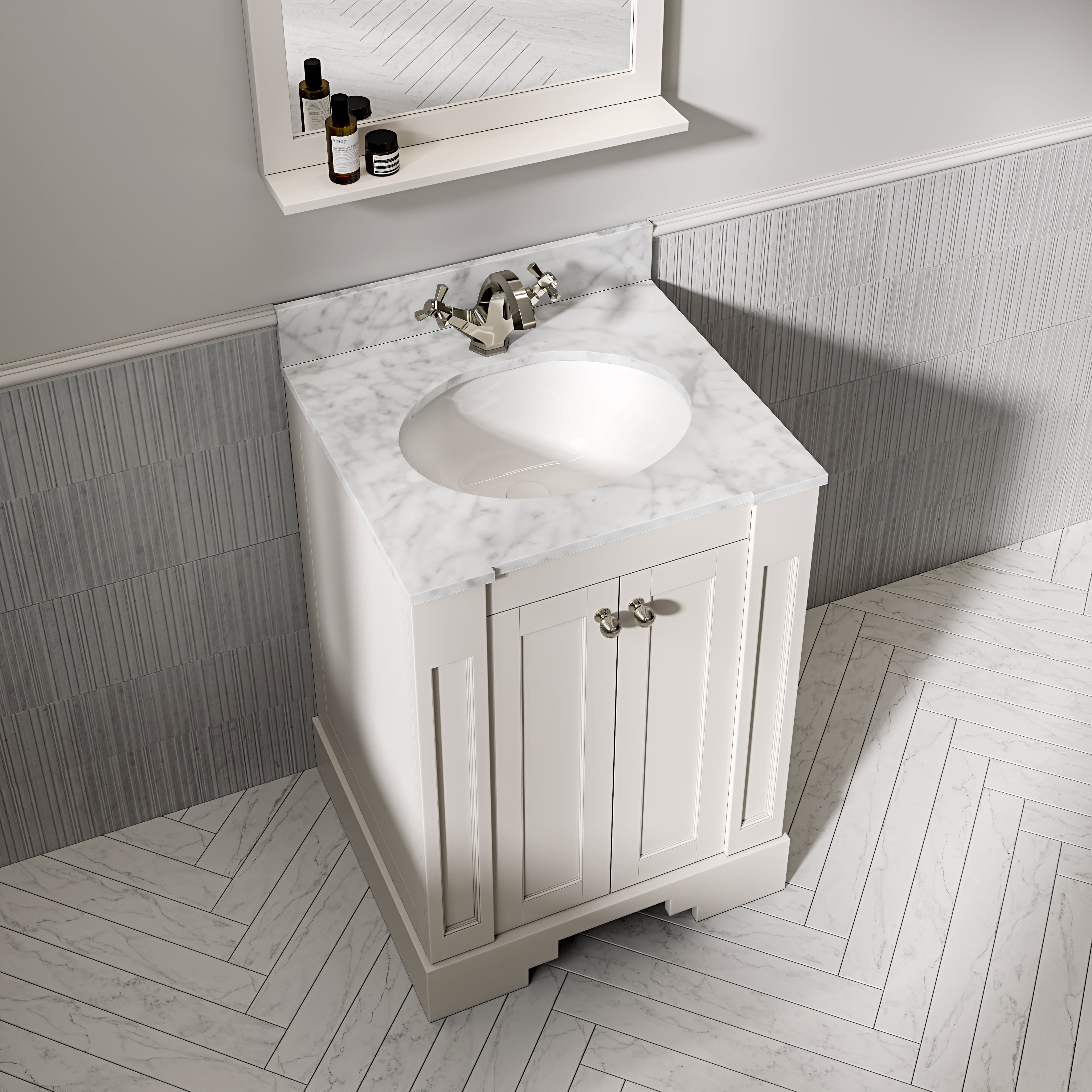 Wentworth Carrara Marble Floorstanding Vanity Unit (Matte Cream) 600mm