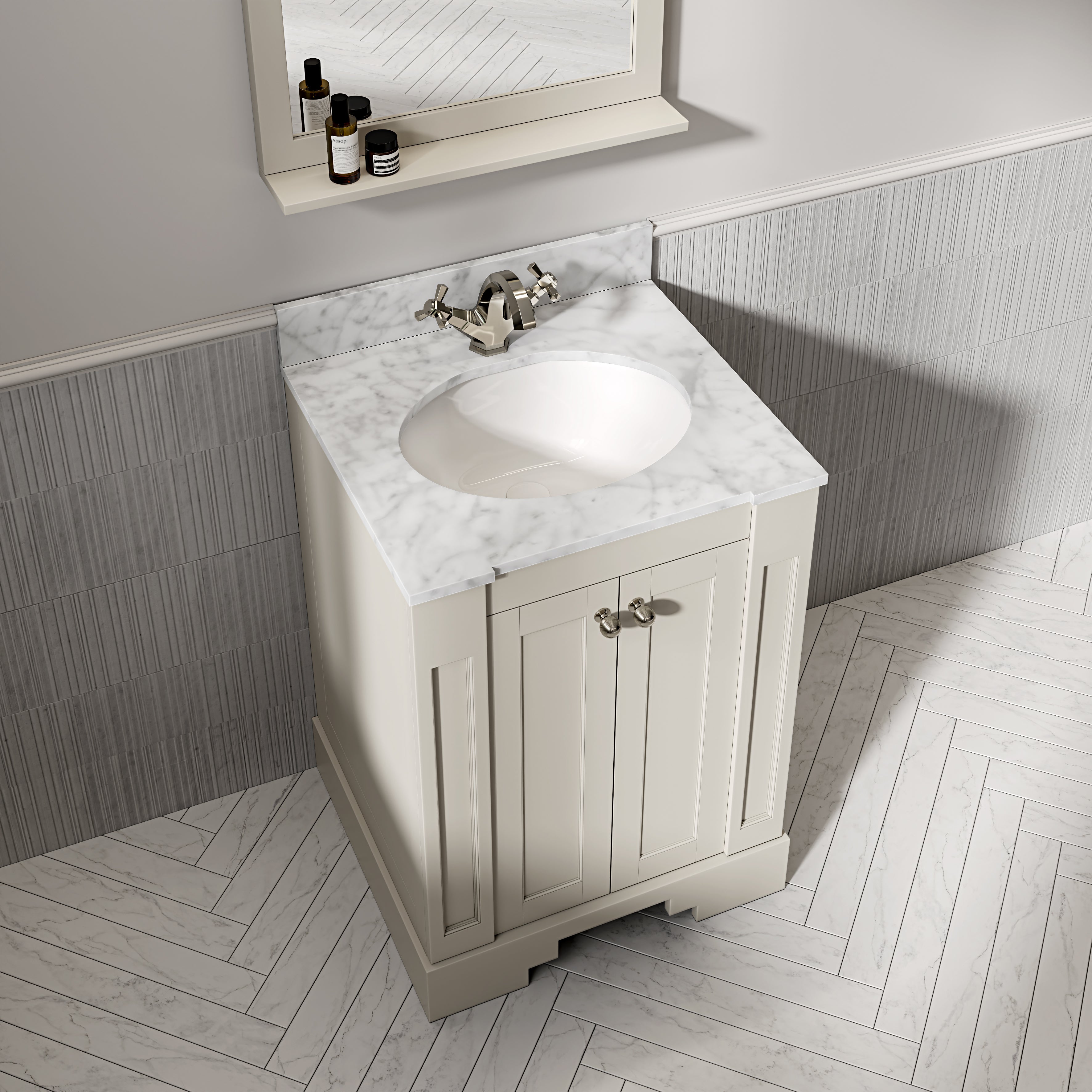 Wentworth Carrara Marble Floorstanding Vanity Unit (Matte Stone) 600mm