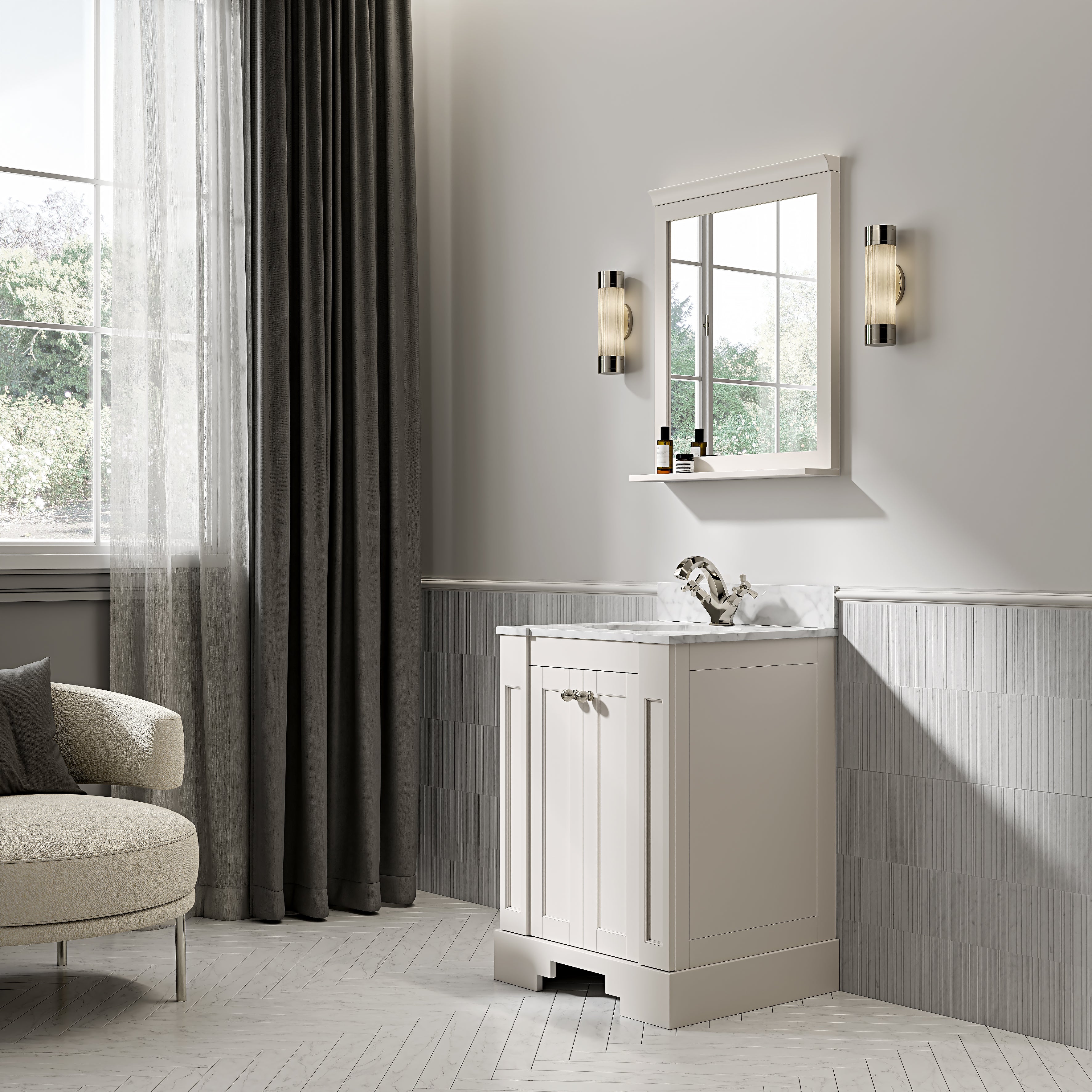 Wentworth Carrara Marble Floorstanding Vanity Unit (Matte Cream) 600mm