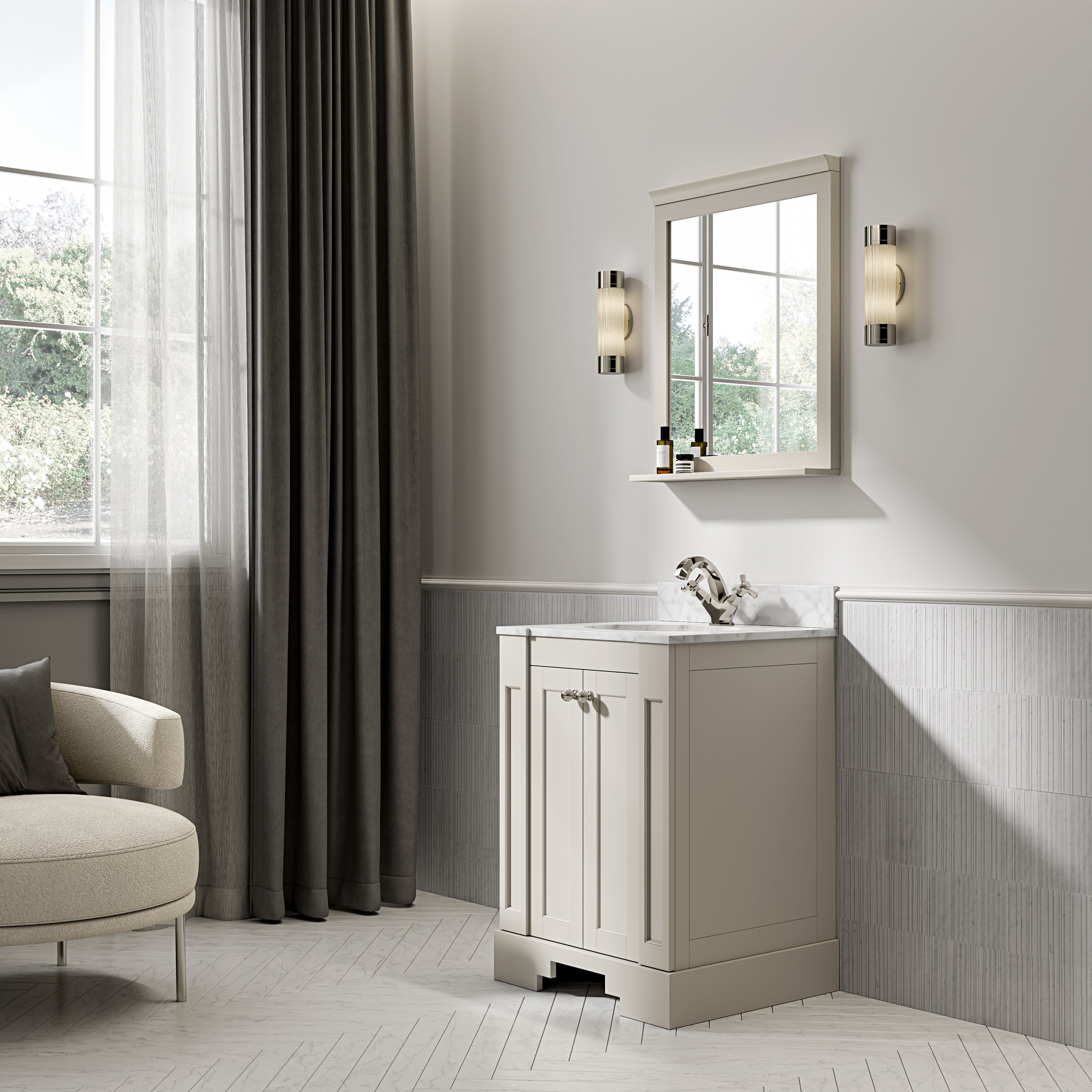 Wentworth Carrara Marble Floorstanding Vanity Unit (Matte Stone) 600mm