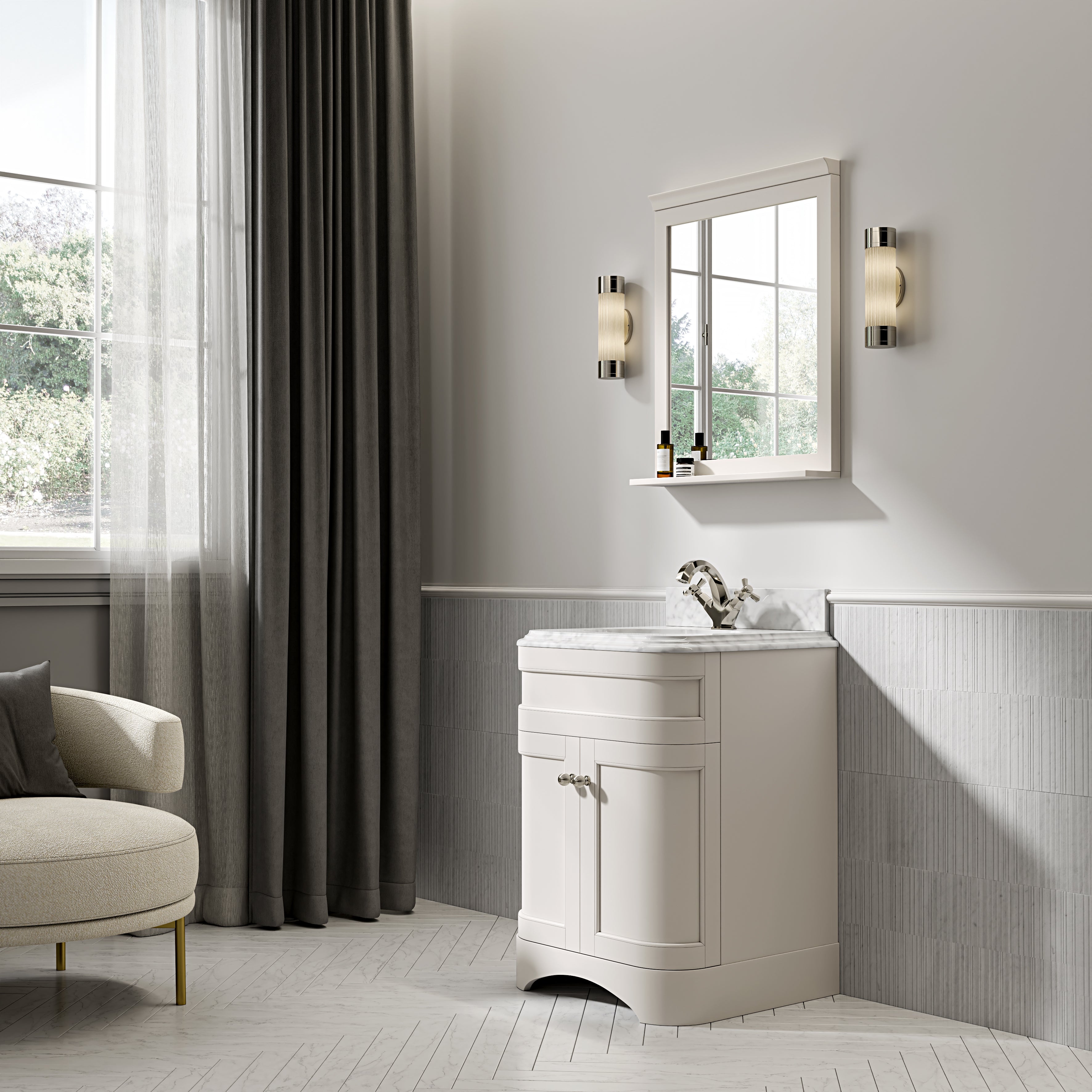 Cobham Carrara Marble Floorstanding Vanity Unit (Matte Cream) 600mm