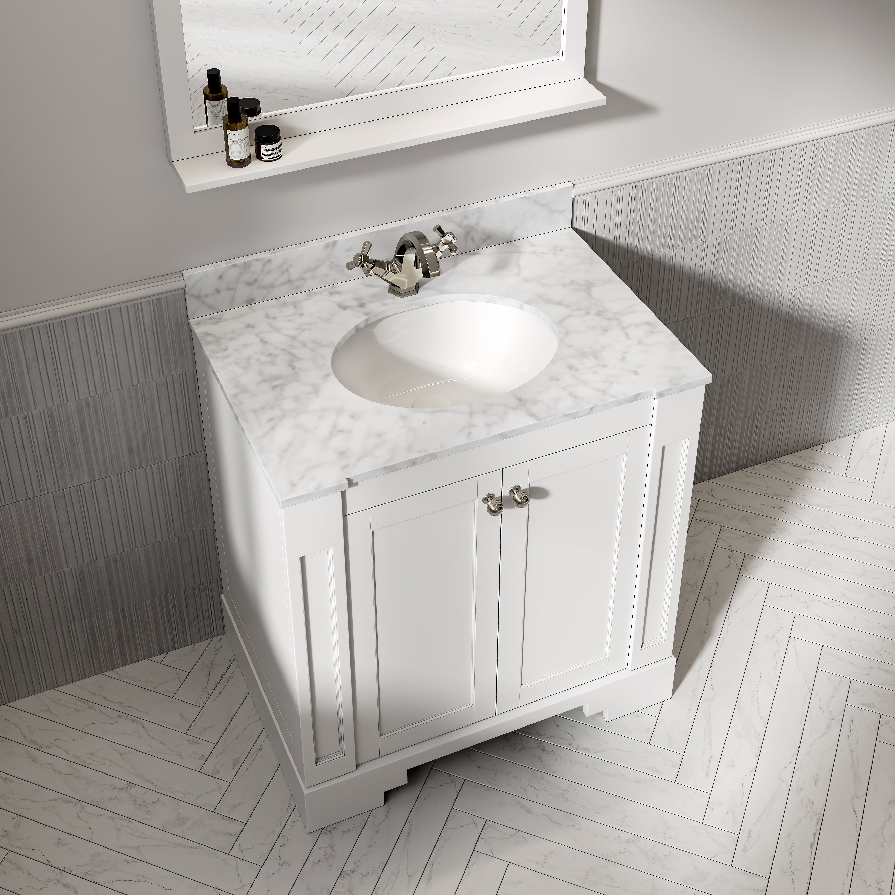 Wentworth Carrara Marble Floorstanding Vanity Unit (Matte White) 800mm