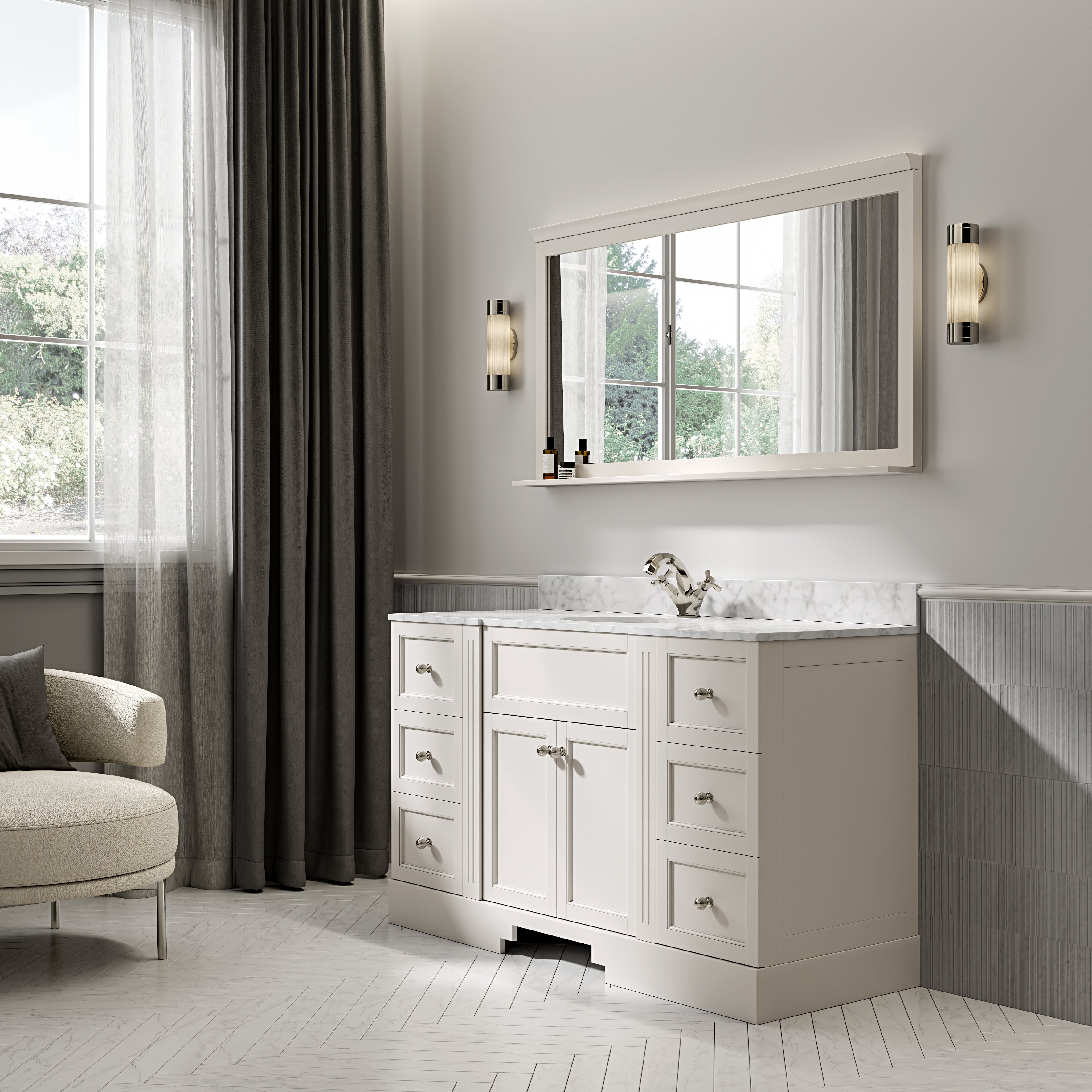 Wentworth Carrara Marble Floorstanding Vanity Unit (Matte Cream) 1400mm