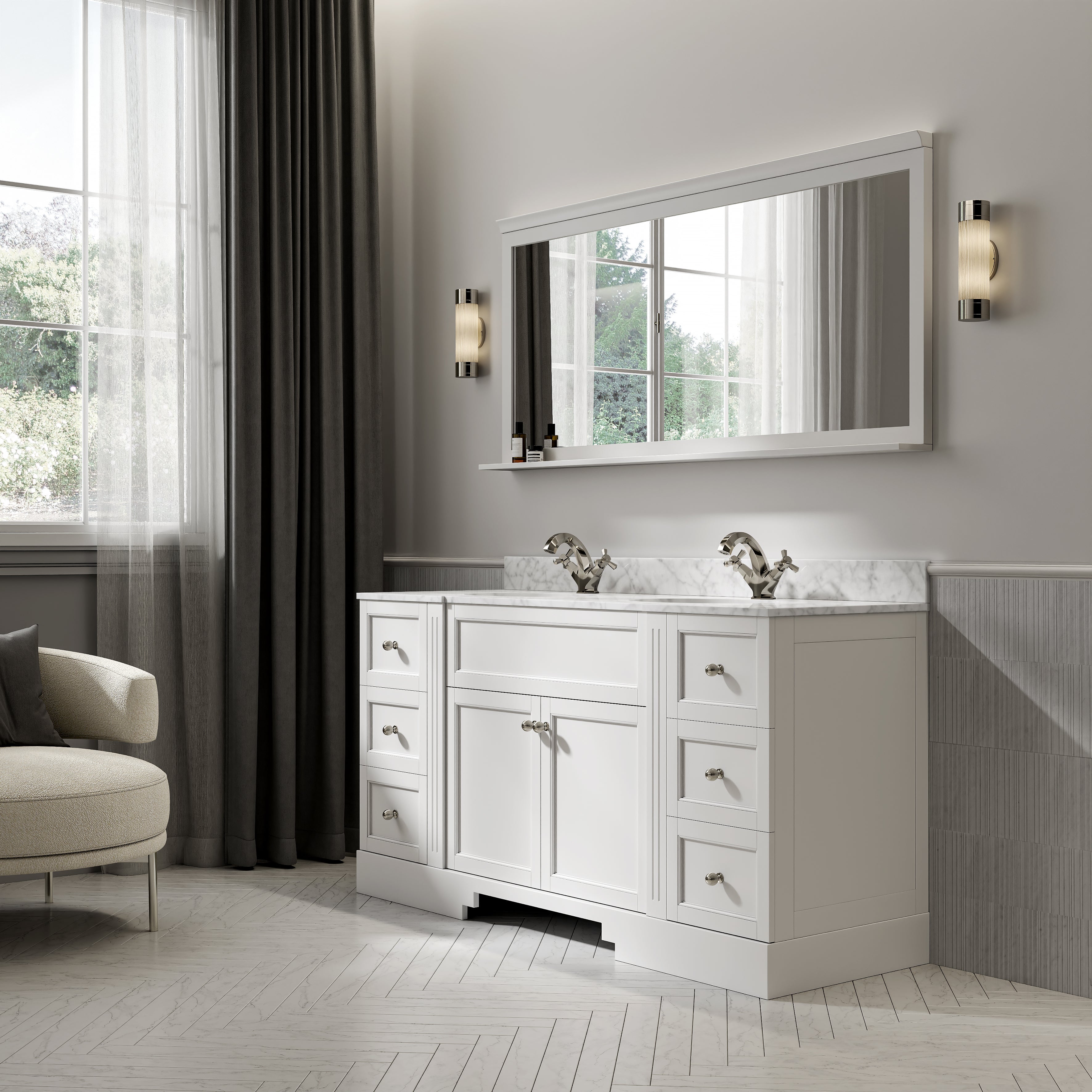 Wentworth Carrara Marble Floorstanding Vanity Unit (Matte White) 1600mm
