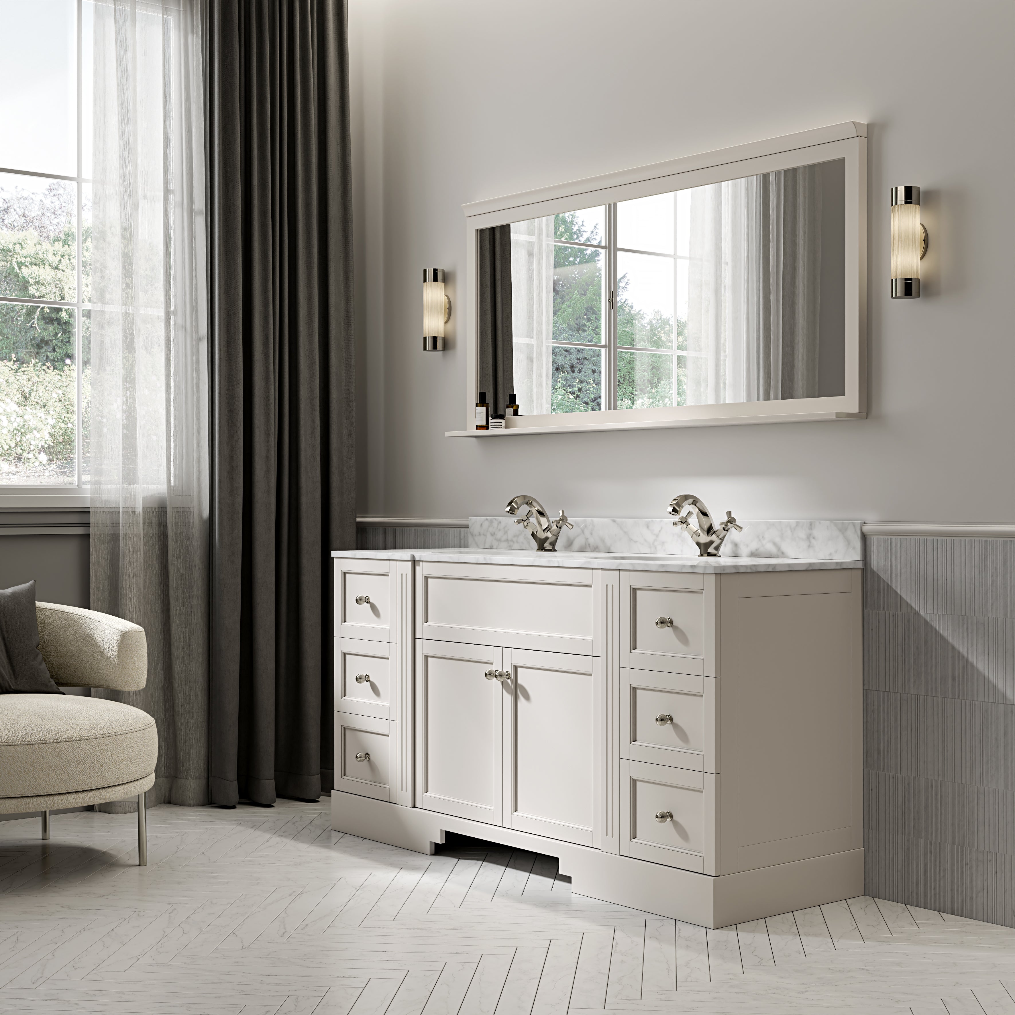 Wentworth Carrara Marble Floorstanding Vanity Unit (Matte Cream) 1600mm