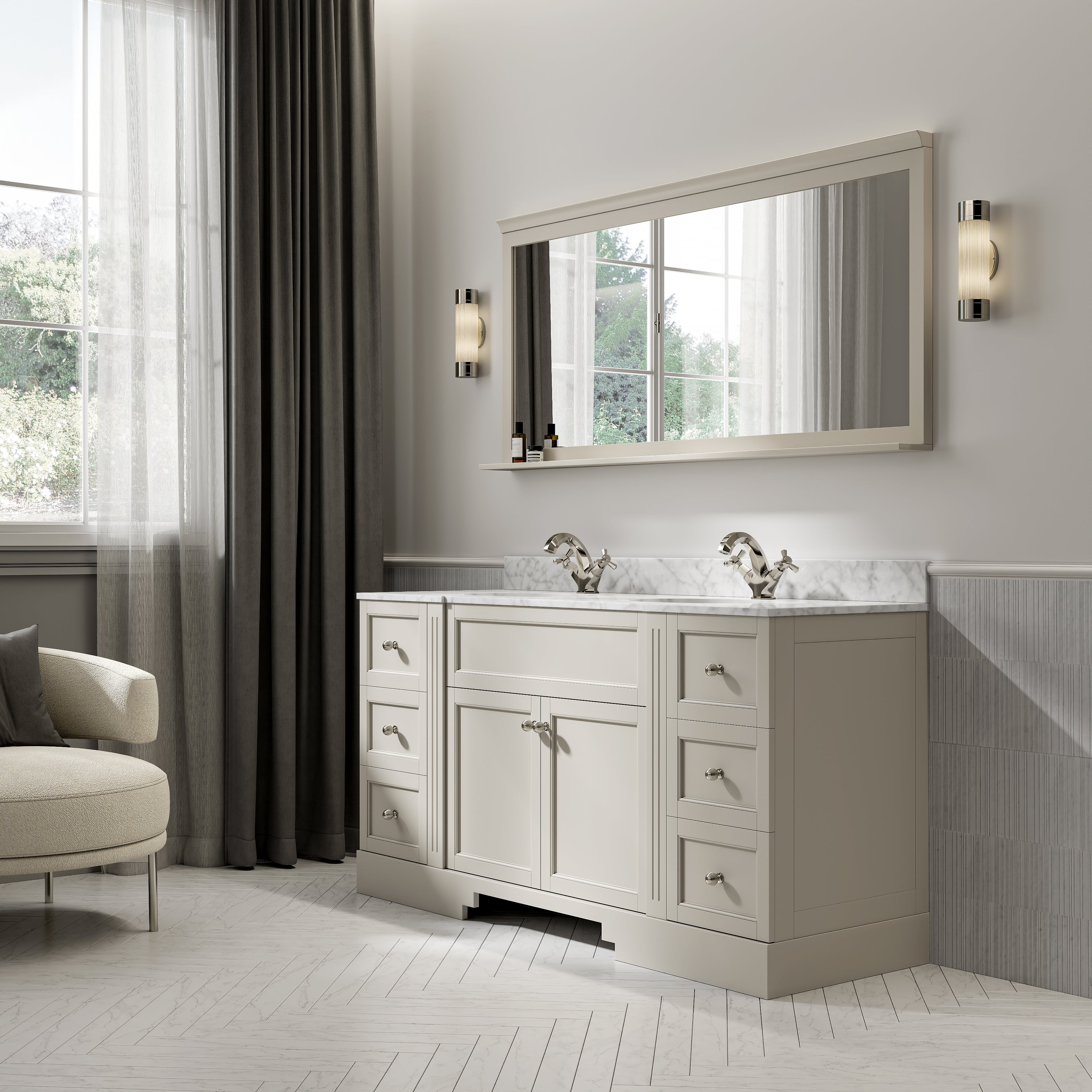 Wentworth Carrara Marble Floorstanding Vanity Unit (Matte Stone) 1600mm