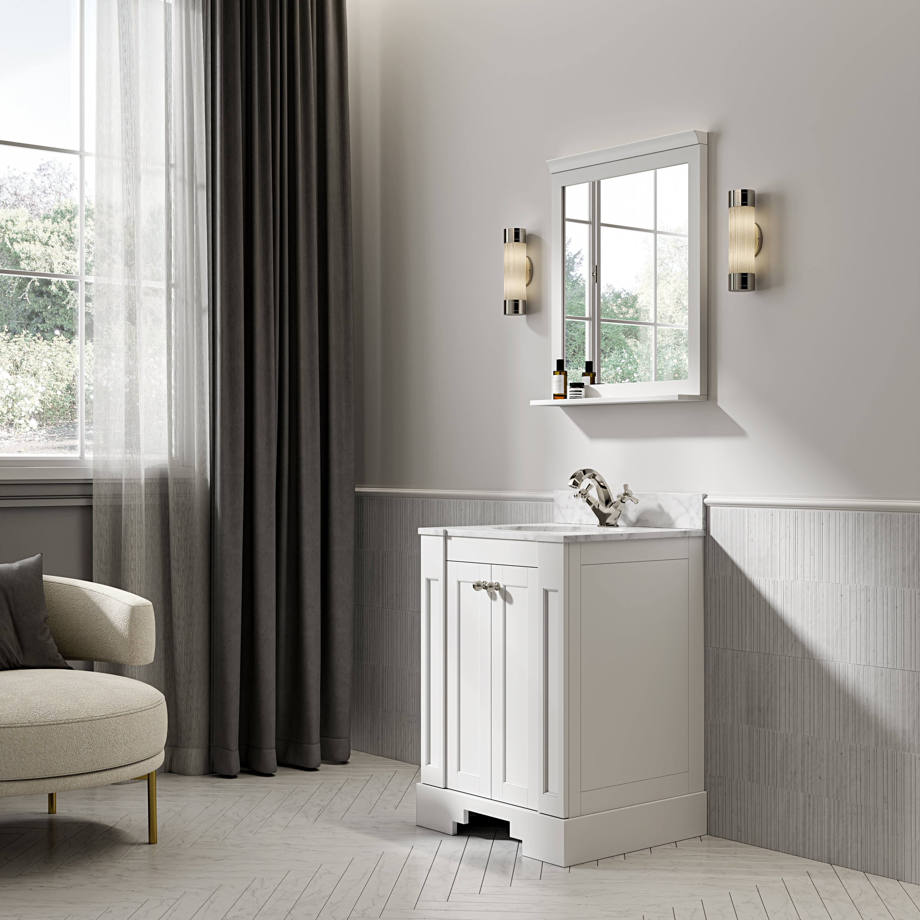 Wentworth Carrara Marble Floorstanding Vanity Unit (Matte White) 600mm