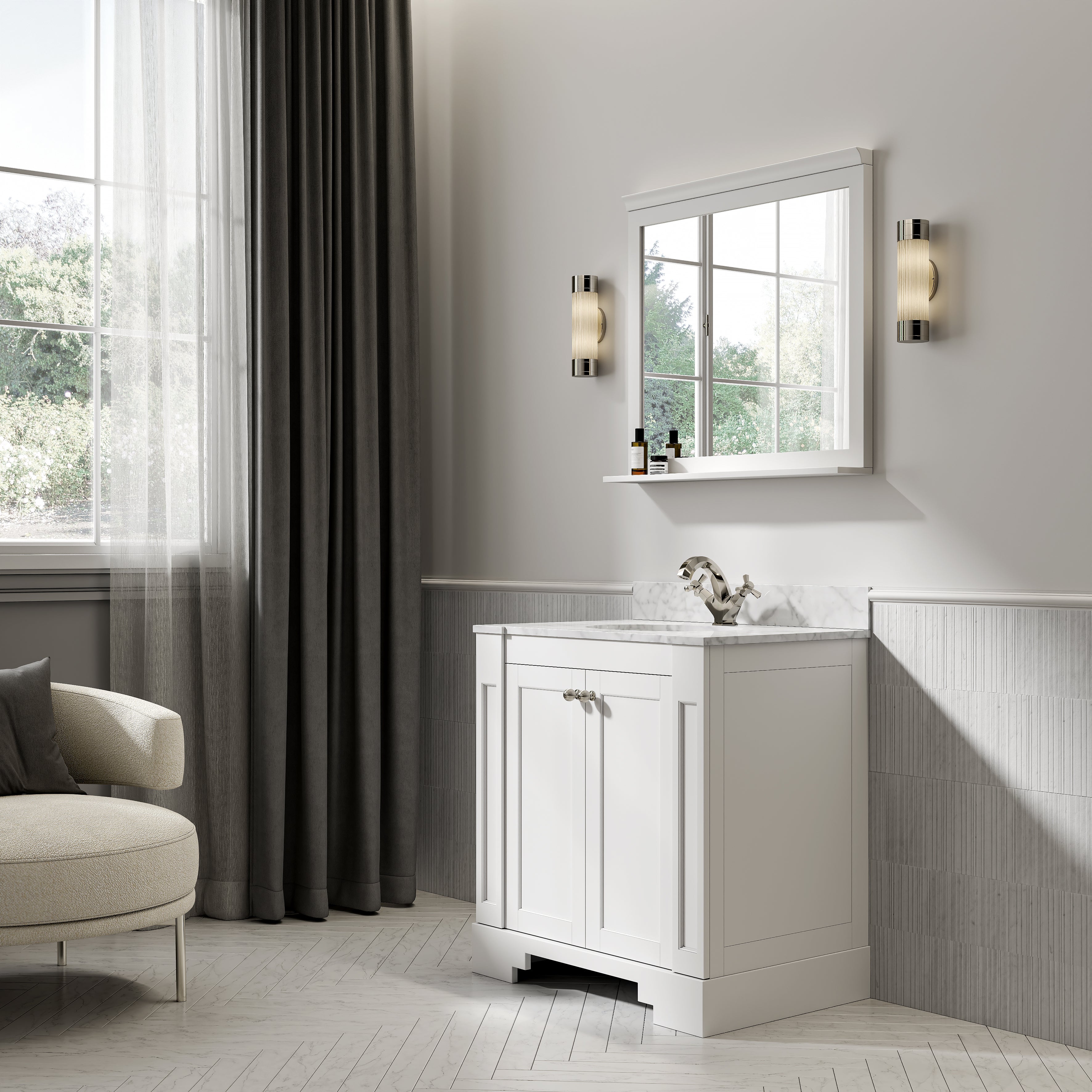 Wentworth Carrara Marble Floorstanding Vanity Unit (Matte White) 800mm