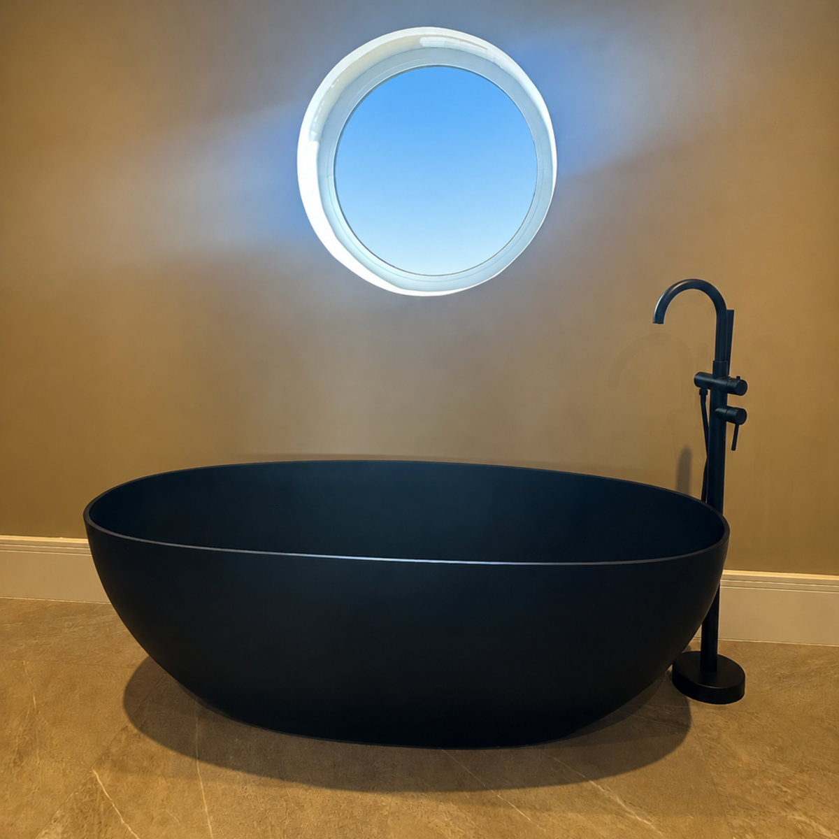 Bromley Freestanding Matte Black Stone Bath 1700mm