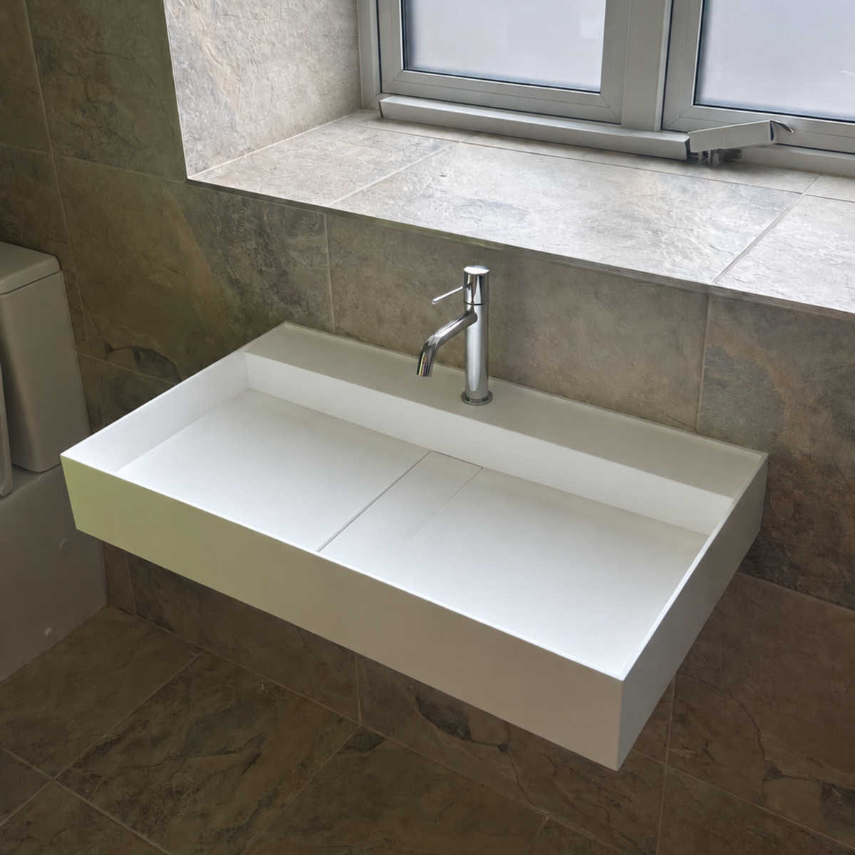 Sutton Wall Hung Stone Basin Matte White 800mm