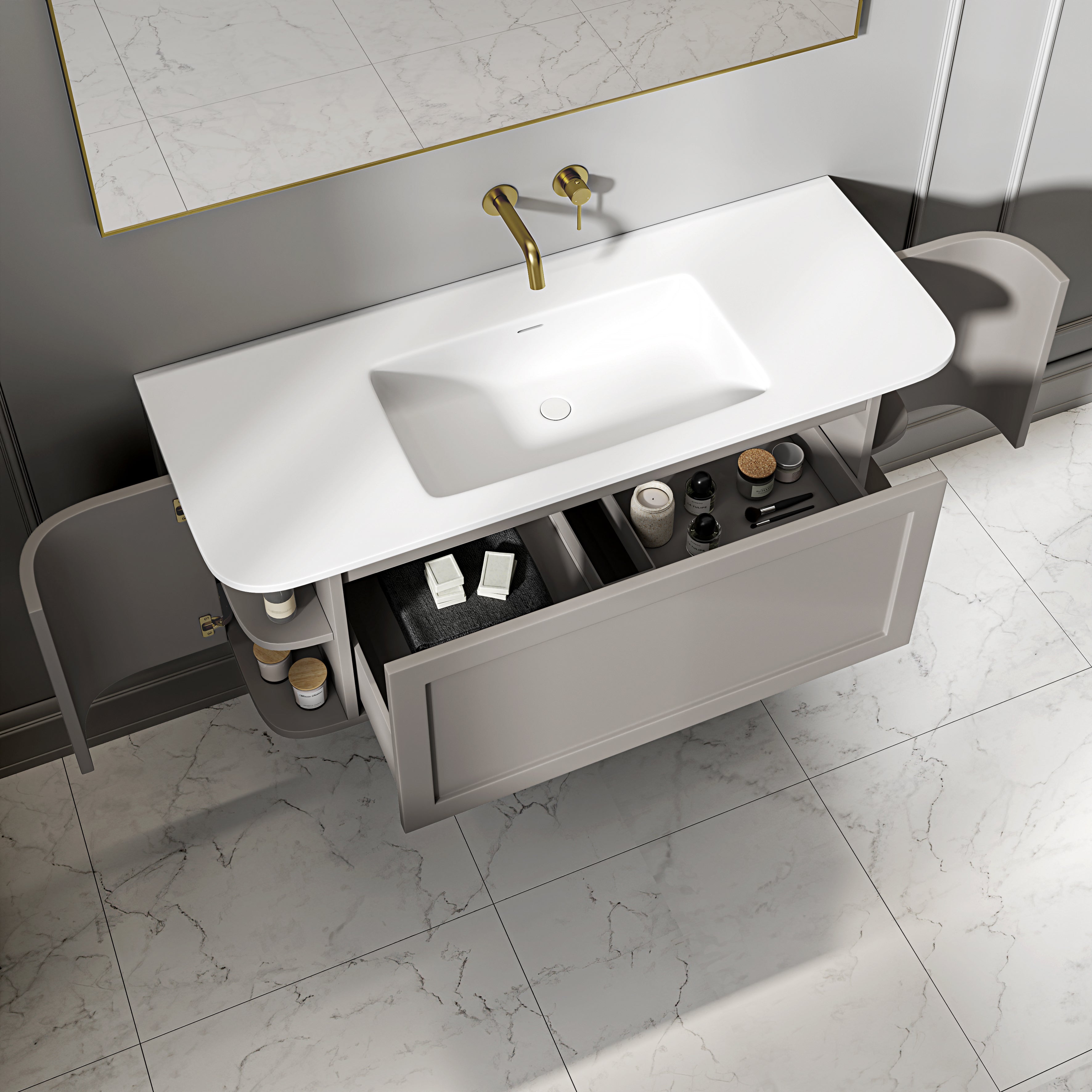 Emory Vanity Unit with Stone Basin (Concrete Grey 1200mm)