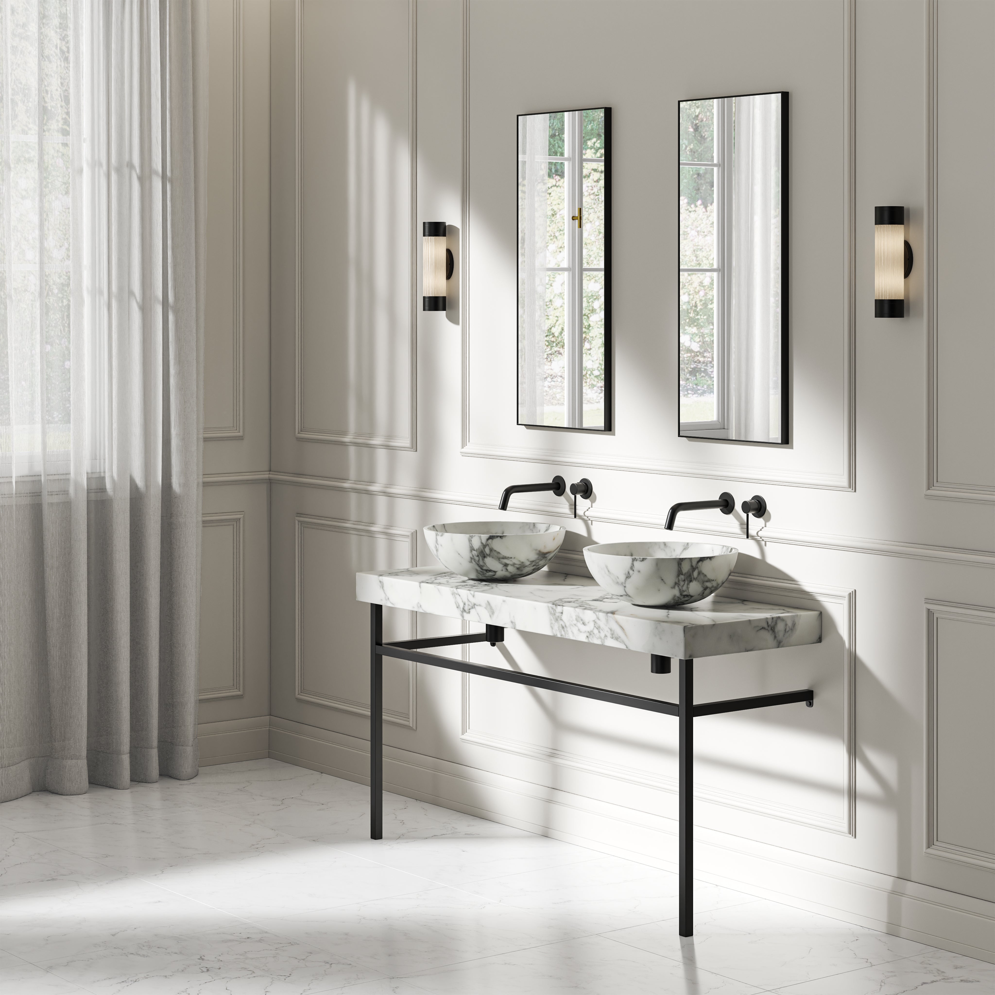 Capola Arabescato Marble Countertop Matte Black Vanity Unit 1400mm