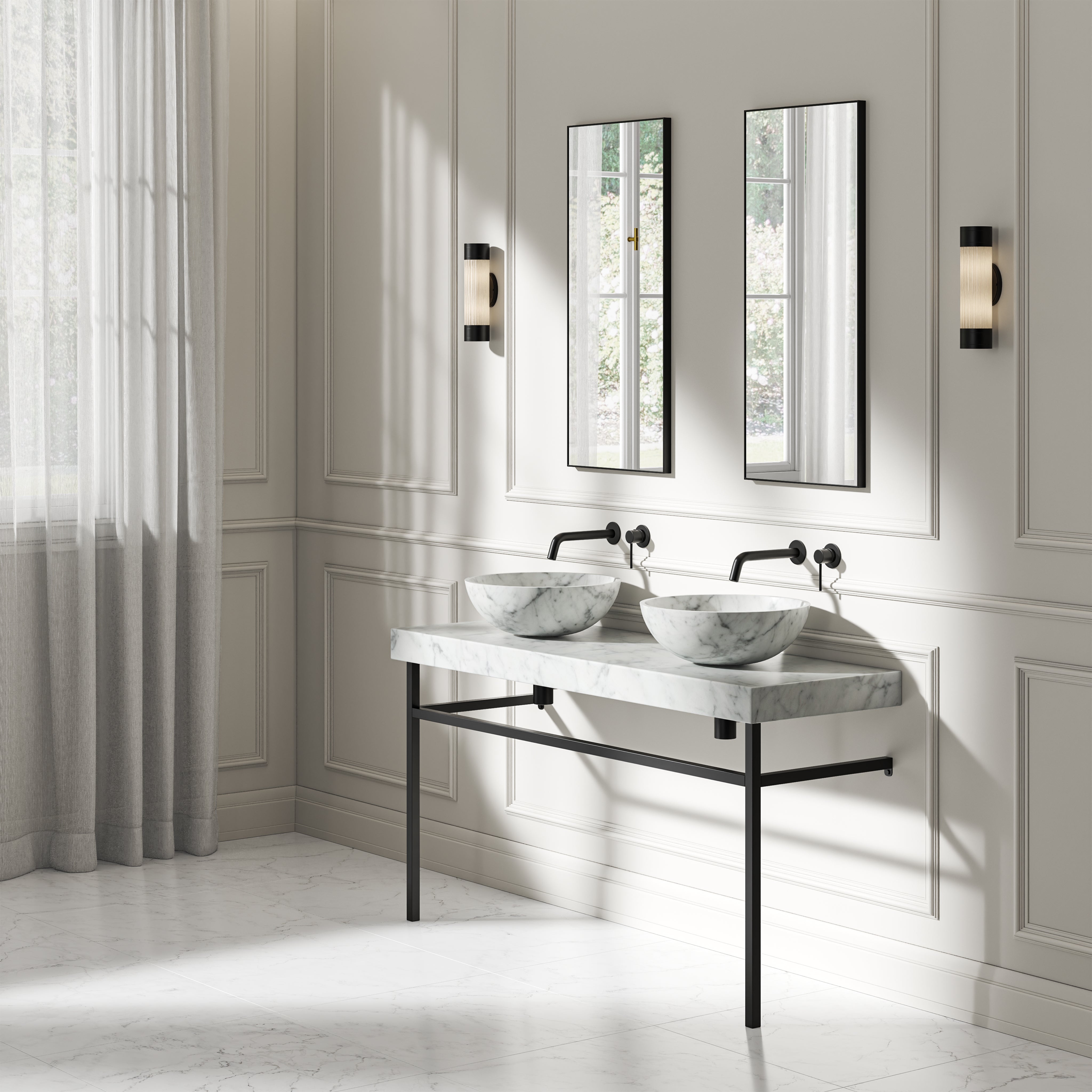 Capola Carrara Marble Countertop Matte Black Vanity Unit 1400mm