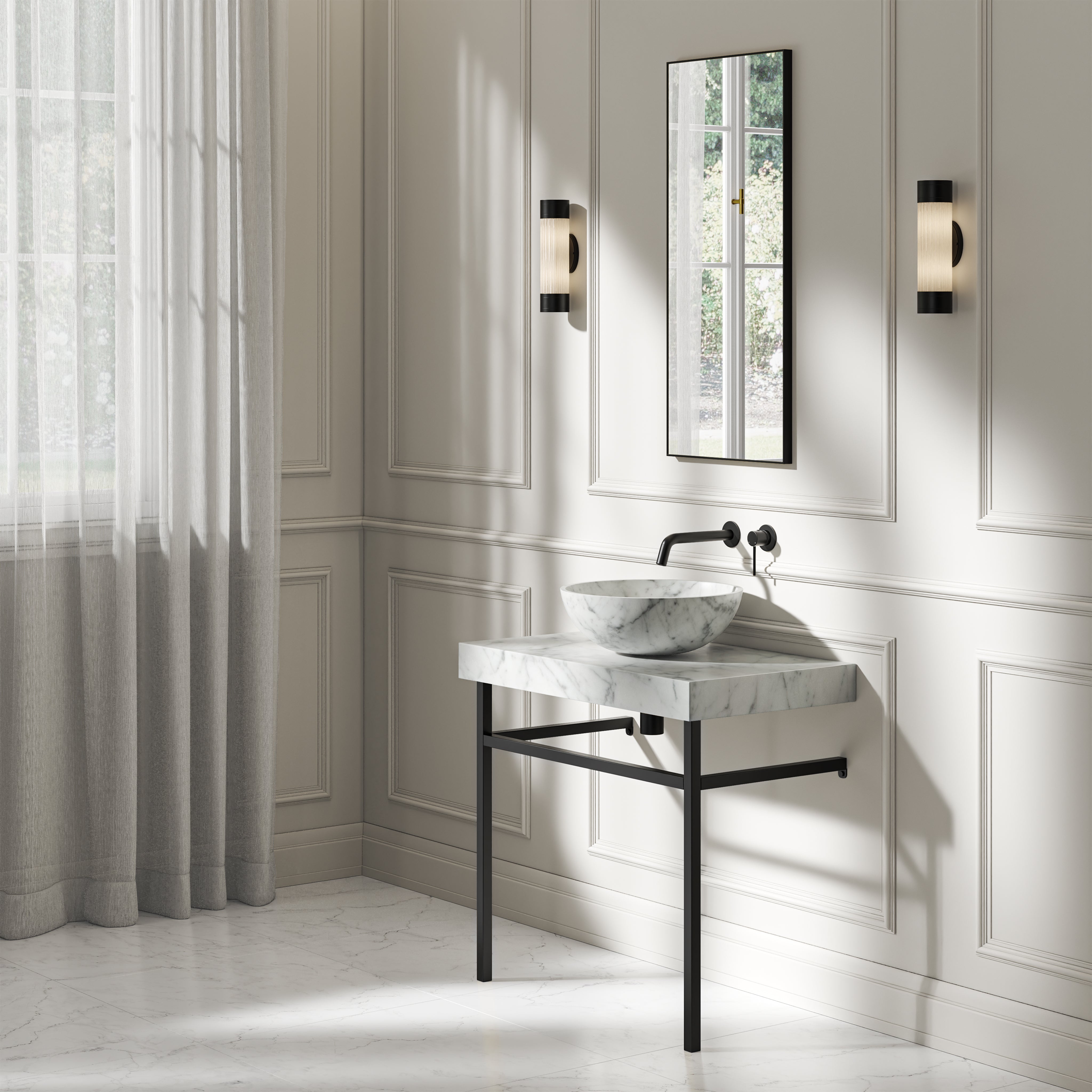 Capola Carrara Marble Countertop Matte Black Vanity Unit 800mm