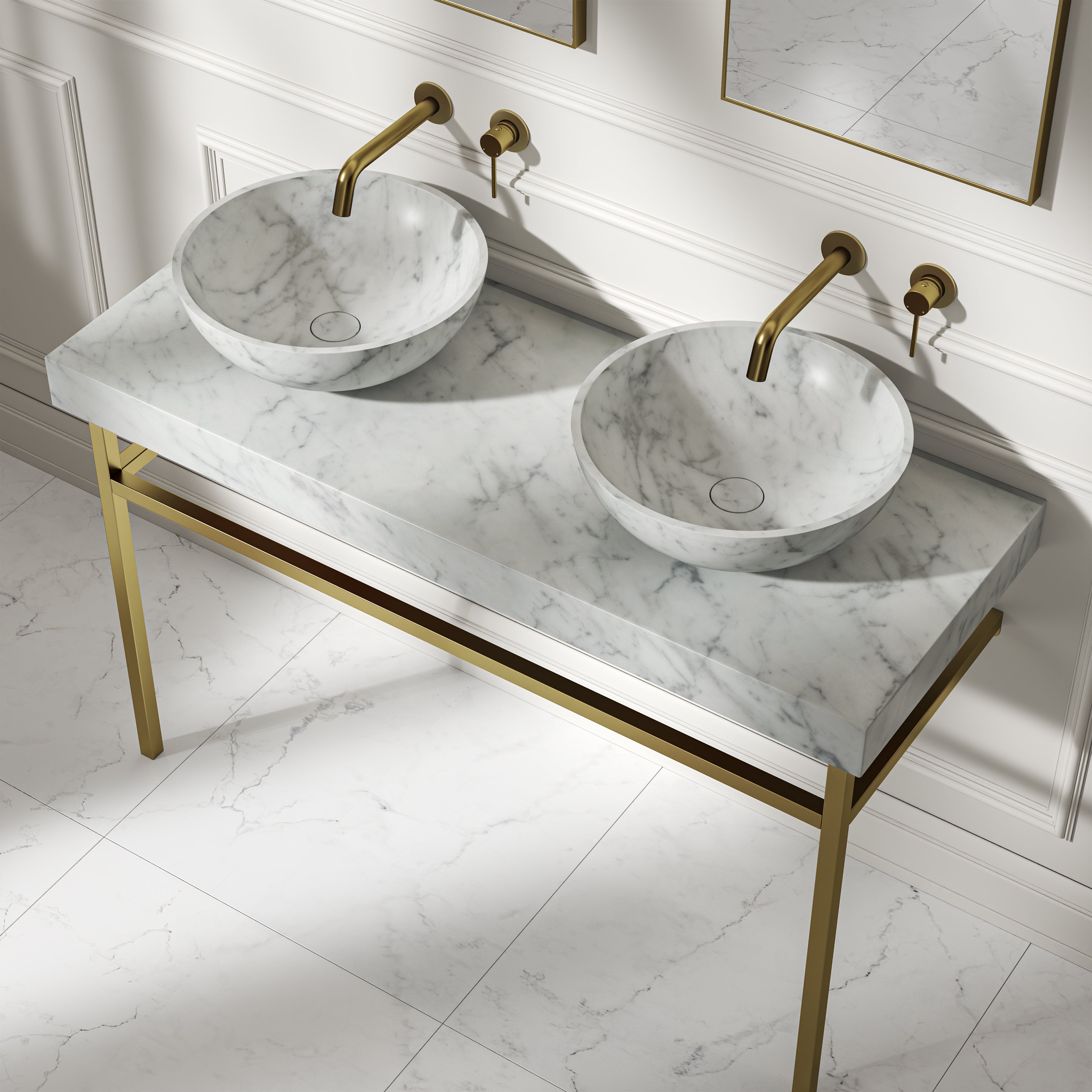 Capola Carrara Marble Countertop Brushed Gold Vanity Unit 1200mm