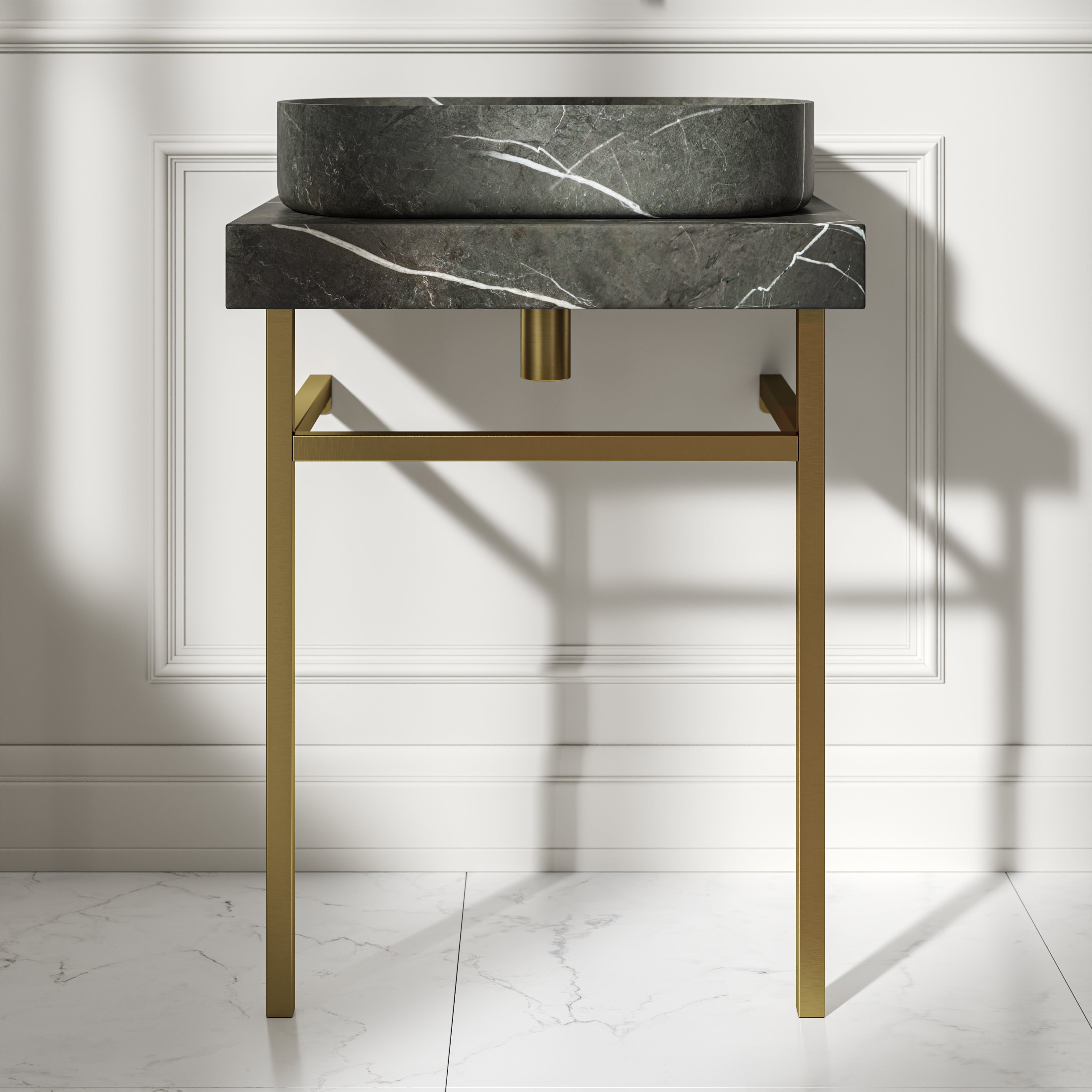 Capola Pietra Grey Marble Countertop Brushed Gold Vanity Unit 600mm
