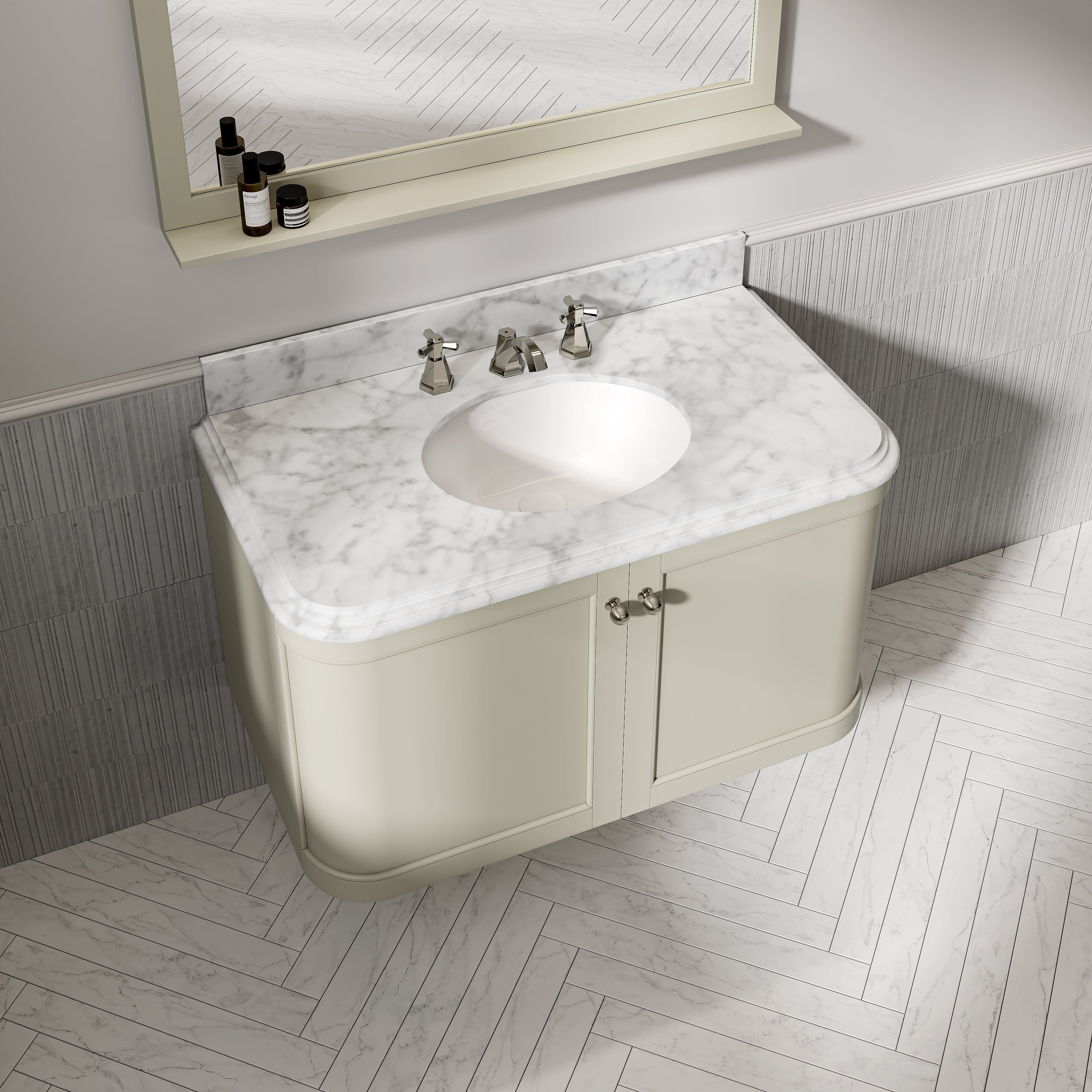 Charlbury Carrara Marble Wall Mounted Vanity Unit (Matte Olive) 1000mm