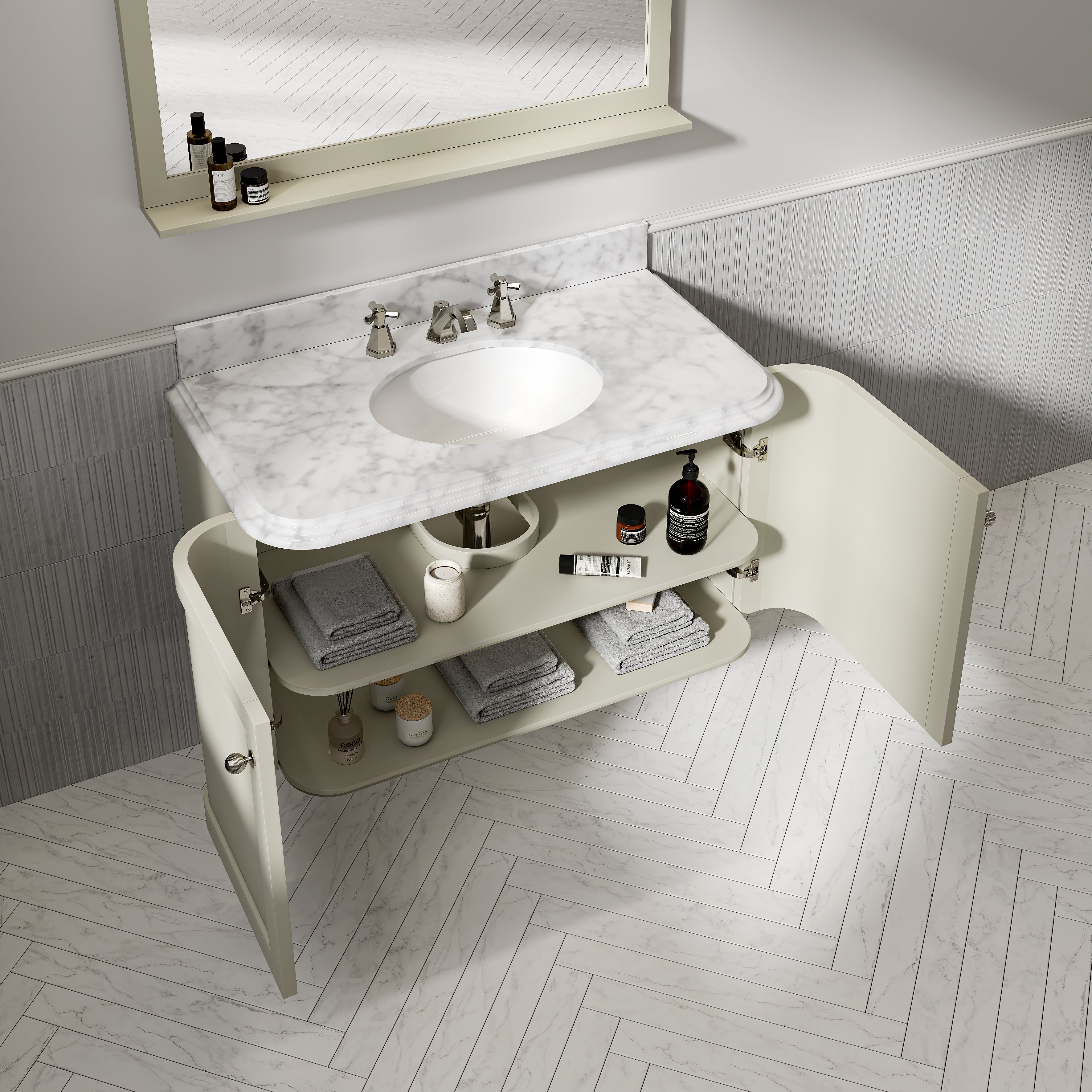 Charlbury Carrara Marble Wall Mounted Vanity Unit (Matte Olive) 1000mm