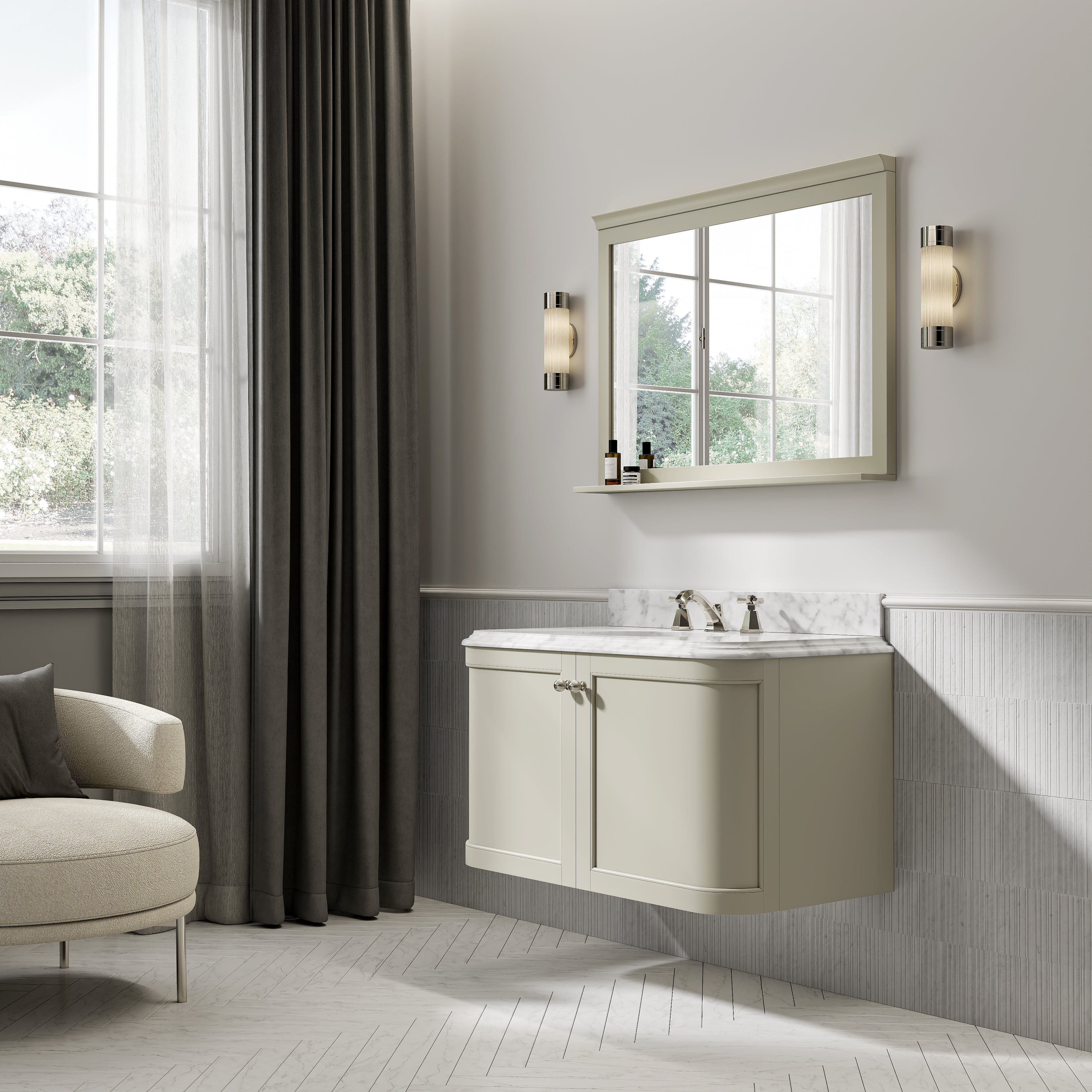 Charlbury Carrara Marble Wall Mounted Vanity Unit (Matte Olive) 1000mm