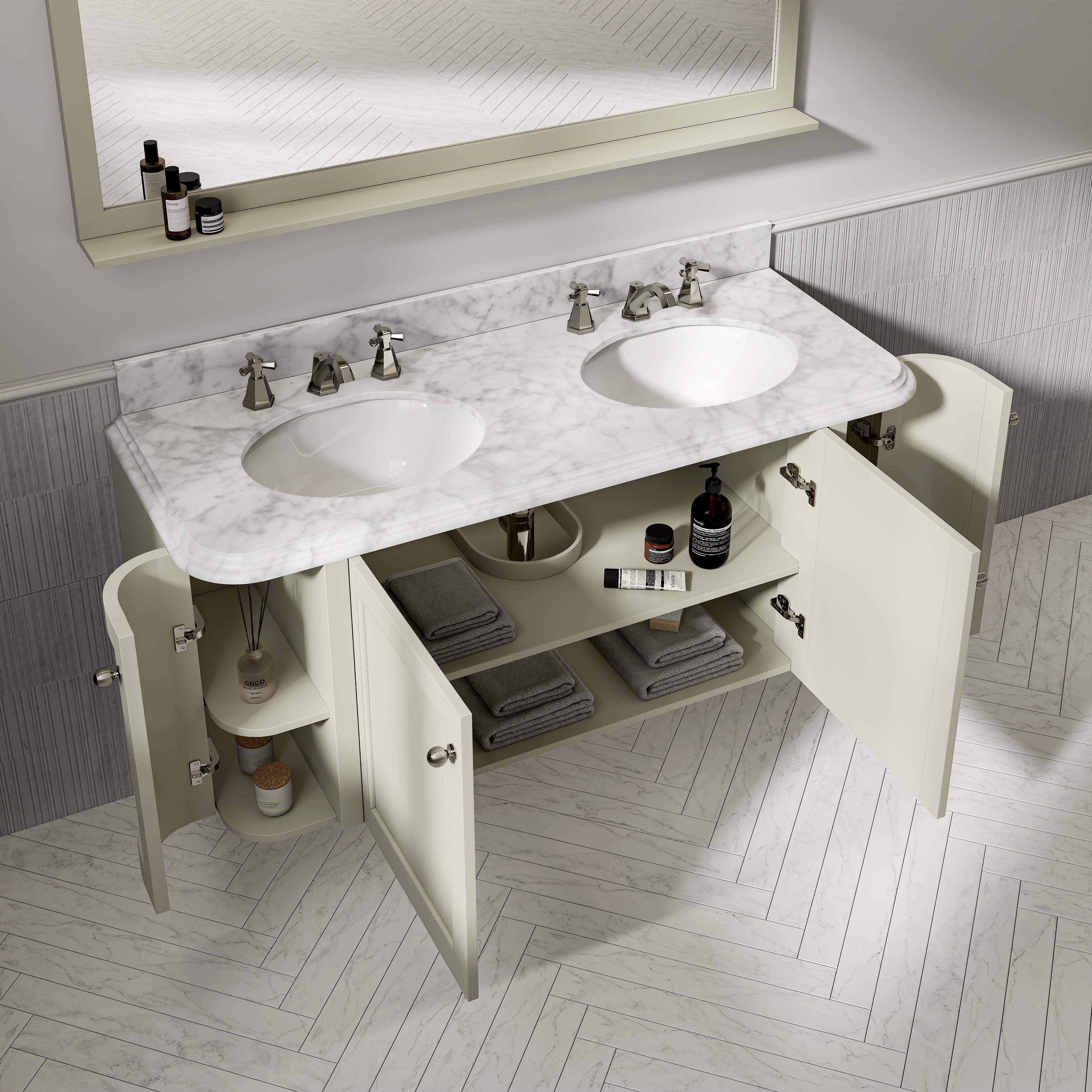 Charlbury Carrara Marble Wall Mounted Vanity Unit (Matte Olive) 1400mm