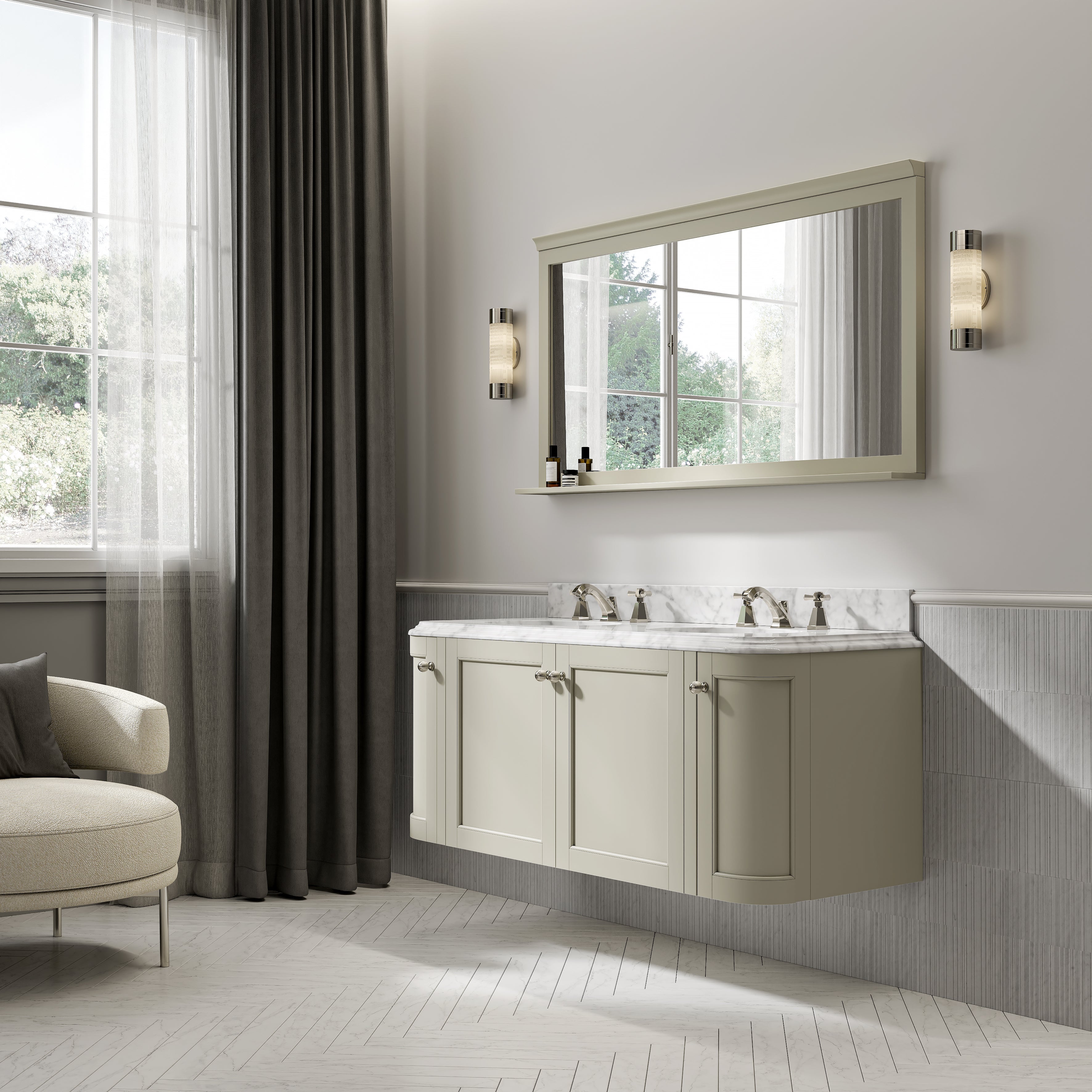 Charlbury Carrara Marble Wall Mounted Vanity Unit (Matte Olive) 1400mm
