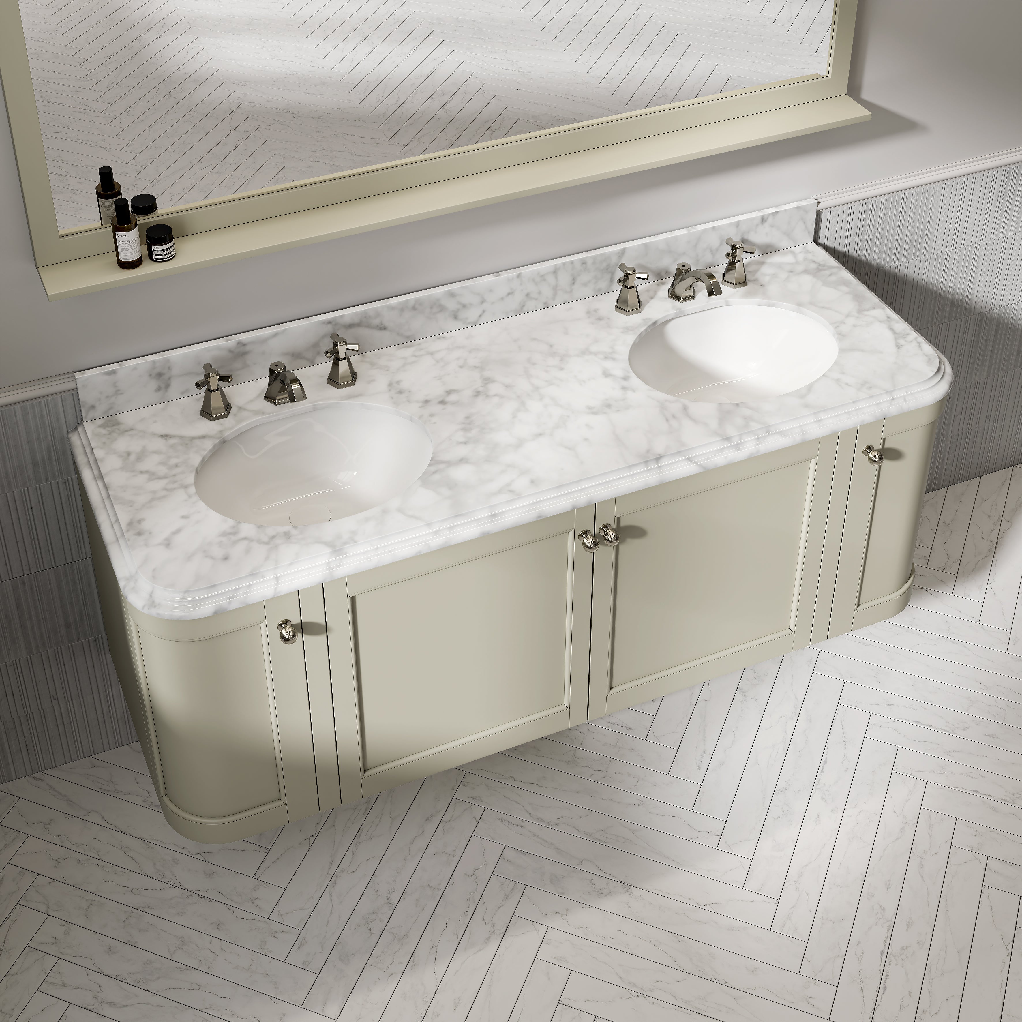 Charlbury Carrara Marble Wall Mounted Vanity Unit (Matte Olive) 1600mm